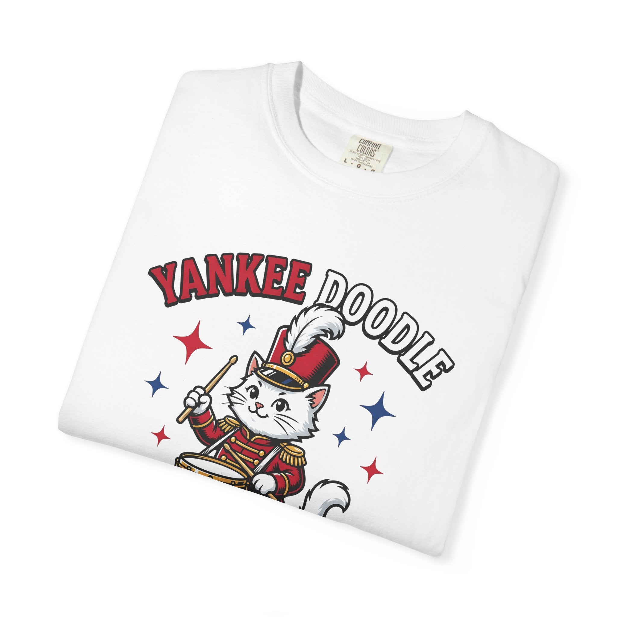Music Cat Shirt Cat Flag Gift Women Hand Drawn Tee Kitty T-Shirt Feline Fan Illustrated Tshirt Banner Graphic Classic Drumstick Tshirt