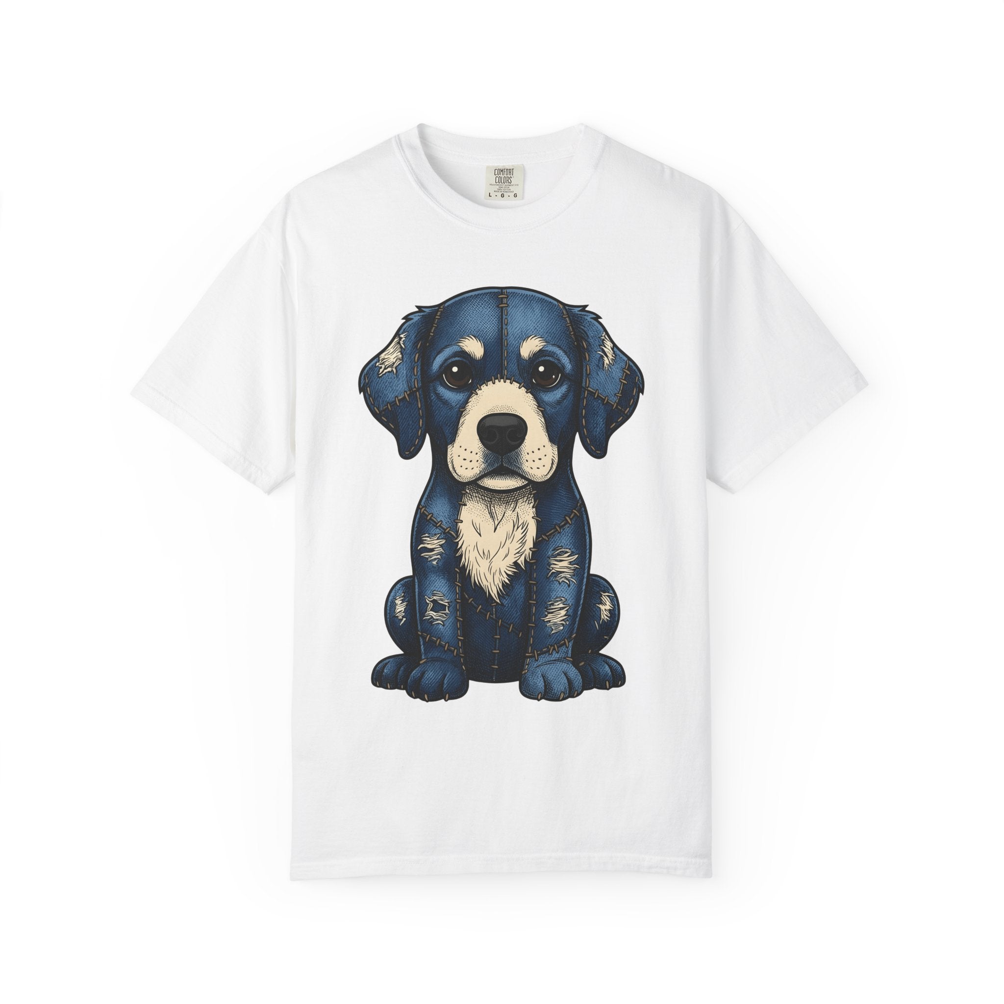 Patchwork Canine Shirt Dog Pet Gift Women Line Art Tee Dog T-Shirt Dog Fan Drawing Tshirt Animal Graphic Antiqued Denim Tshirt