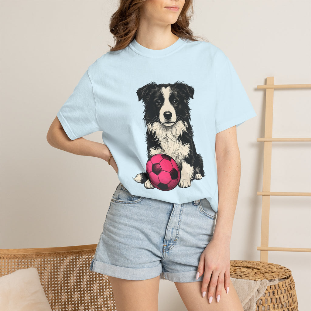 Border Collie Shirt Dog Sports Gift Women Hand Drawn Tee Collie T-Shirt Dog Fan Illustrated Graphic Tshirt Vintage Soccer Ball Tshirt