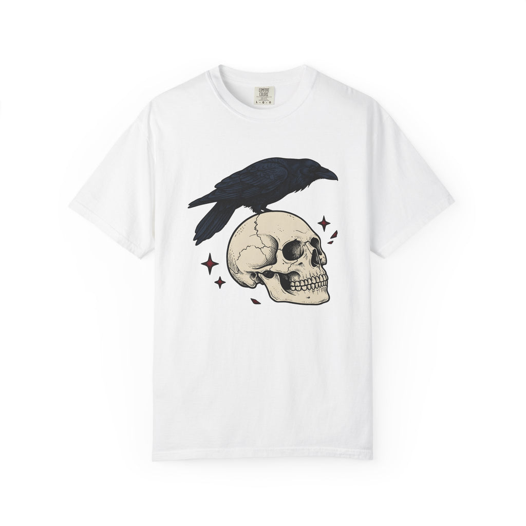 Raven Skull Shirt Halloween Gothic Gift Women Gothic Tee Crow T-Shirt Horror Fan Dark Tshirt Dark Graphic Vintage Stars Tshirt
