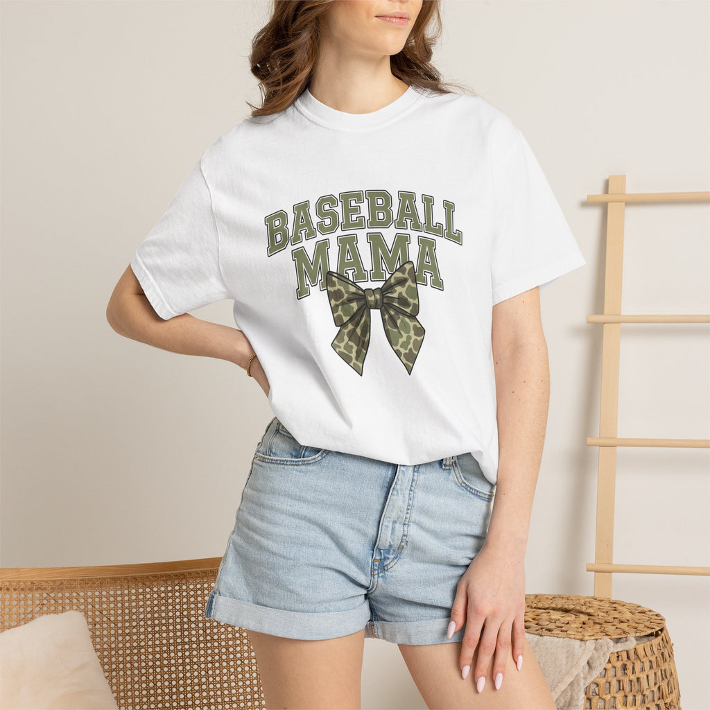 Camo Hair Bow Shirt Baseball Mom Competition Gift Women Thick Tee Hair Bow Clip T-Shirt Softball Fan Bold Typography Tshirt Tournament