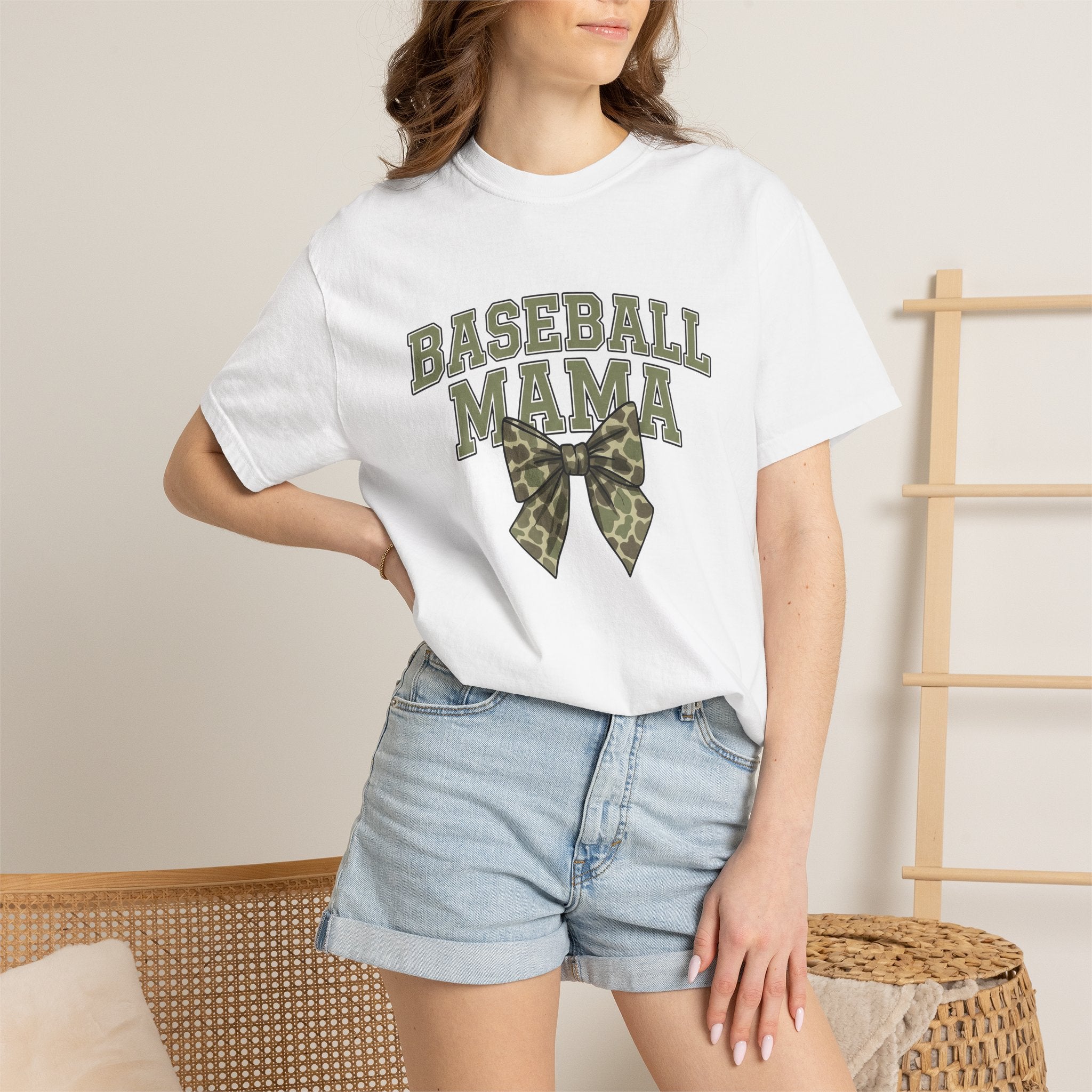 Camo Hair Bow Shirt Baseball Mom Competition Gift Women Thick Tee Hair Bow Clip T-Shirt Softball Fan Bold Typography Tshirt Tournament