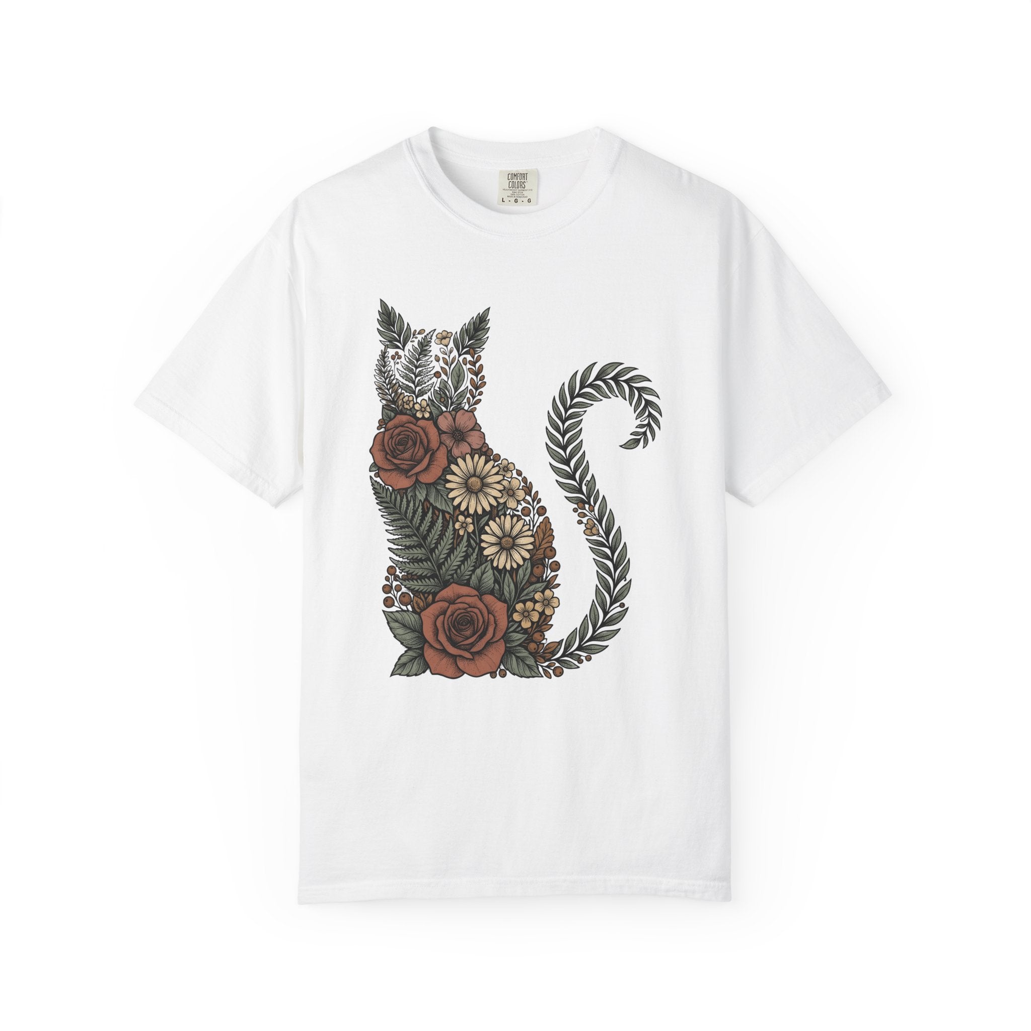 Bloom Cat Shirt Cottagecore Plants Gift Women Line Art Tee Kitty T-Shirt Cottage Fan Minimalist Tshirt Floral Graphic Cartoon Pink Roses