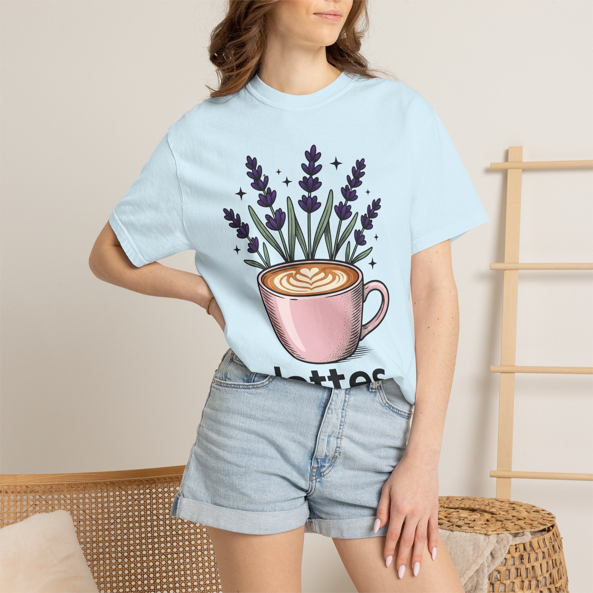Espresso Cup Shirt Coffee Petals Gift Women Cartoon Tee Coffee Mug T-Shirt Coffee Fan Cartoony Tshirt Floral Graphic Hand Drawn Lavender