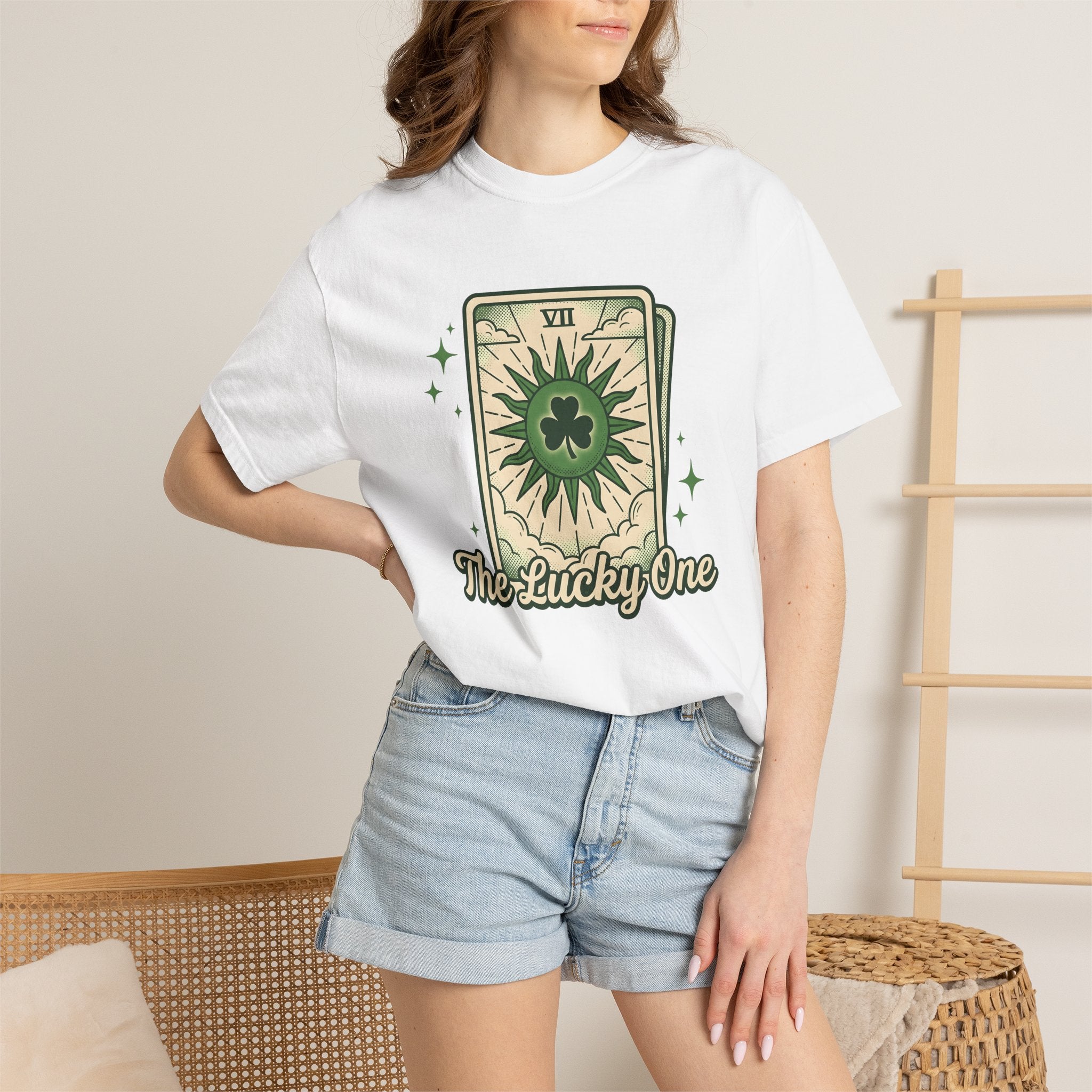 Tarot Card Clover Shirt St. Patrick's Day Luck Gift Women Vintage Tee Shamrock T-Shirt Irish Fan Retro Illustration Fortune Graphic Retro