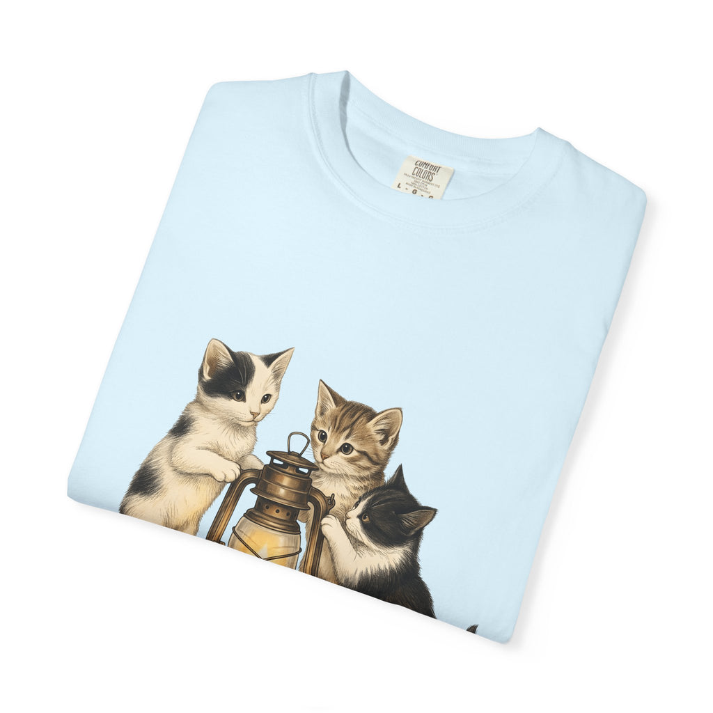 Feline Lantern Shirt Cat Environment Gift Women Naturalistic Tee Cat Lantern T-Shirt Cat Fan Eco Graphic Tshirt Shabby Chic Orange Leaves