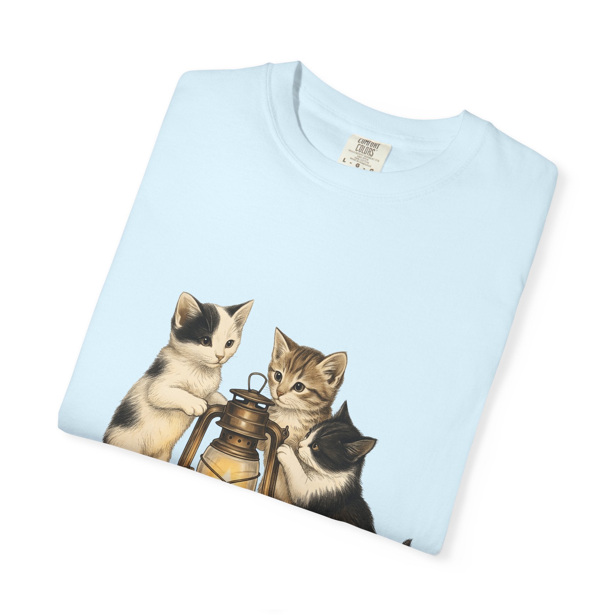 Feline Lantern Shirt Cat Environment Gift Women Naturalistic Tee Cat Lantern T-Shirt Cat Fan Eco Graphic Tshirt Shabby Chic Orange Leaves