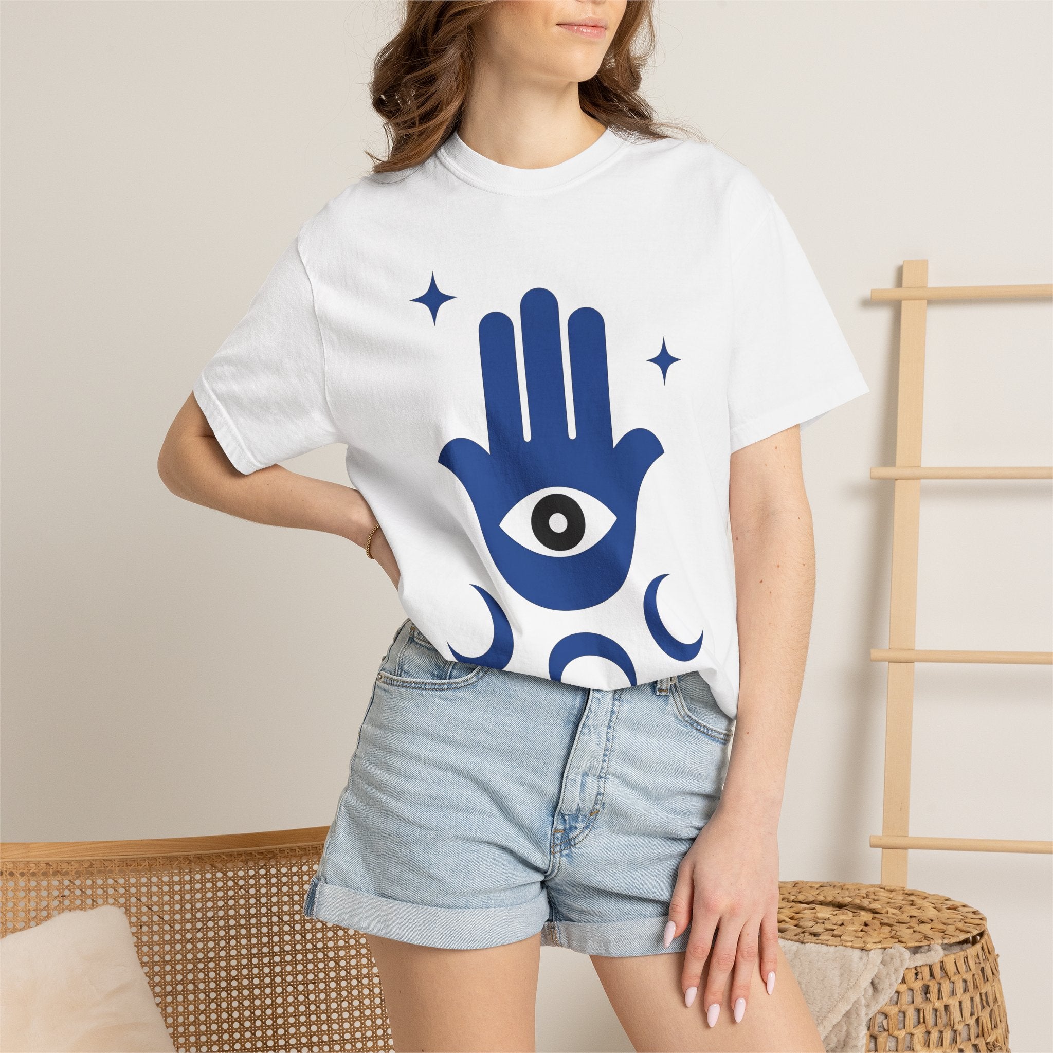 Hamsa Charm Shirt Boho Chic Mindfulness Gift Women Contemporary Tee Hand T-Shirt Bohemian Enthusiast Modern Tshirt Meditation Graphic