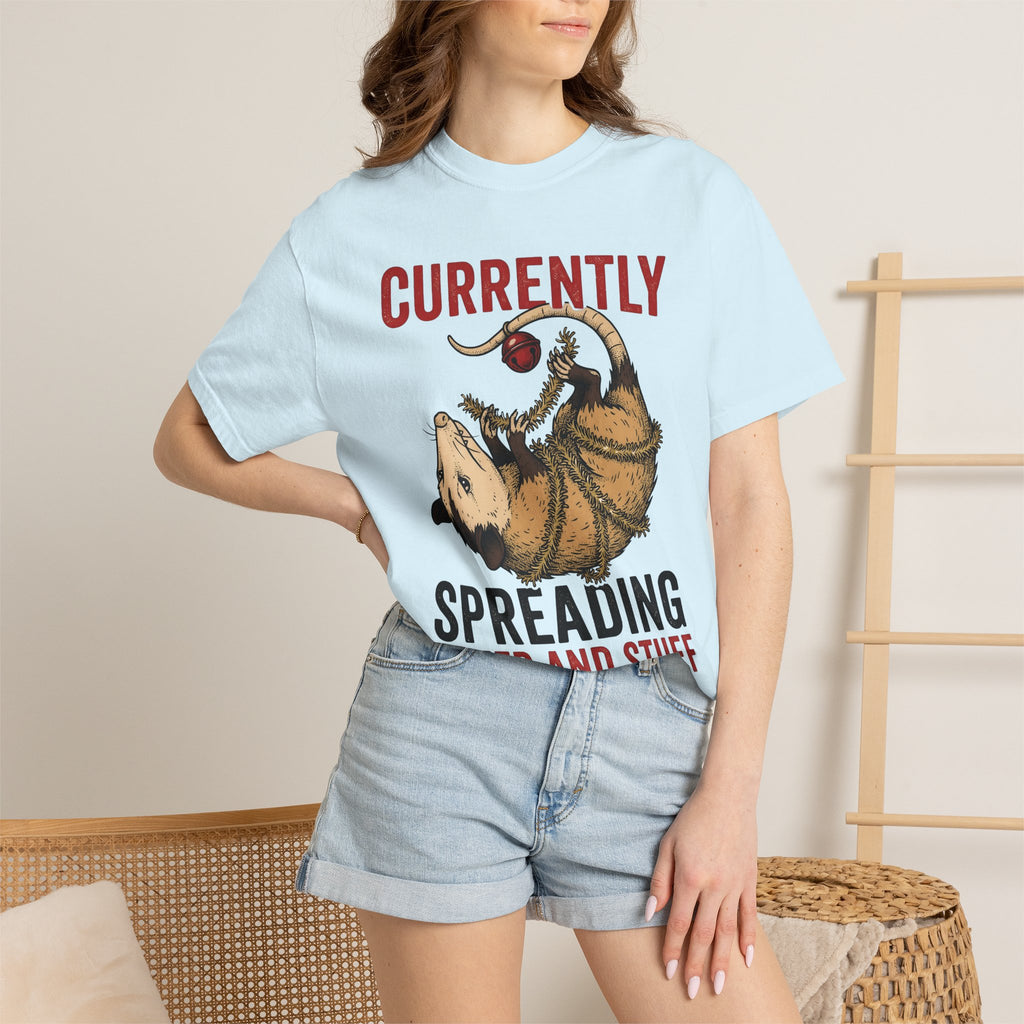 Opossum Art Shirt Christmas Creatures Gift Women Cartoon Tee Possum T-Shirt Xmas Fan Opossum Artwork Graphic Tshirt Sketch Greenery Tshirt