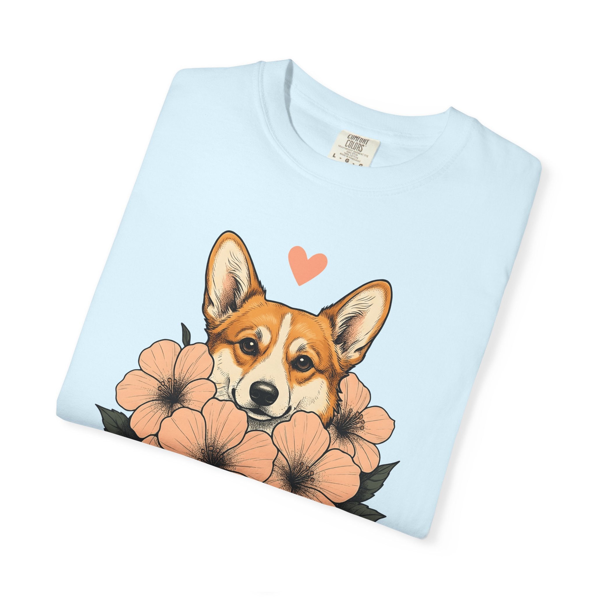 Corgi Pet Shirt Dog Plants Gift Women Line Art Tee Puppy T-Shirt Dog Fan Minimalist Tshirt Botanical Graphic Rustic Garden Flowers Tshirt