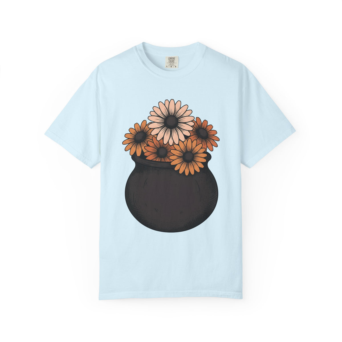 Witch Pot Flowers Shirt Halloween Petals Unisex Gift Line Art Tee Floral