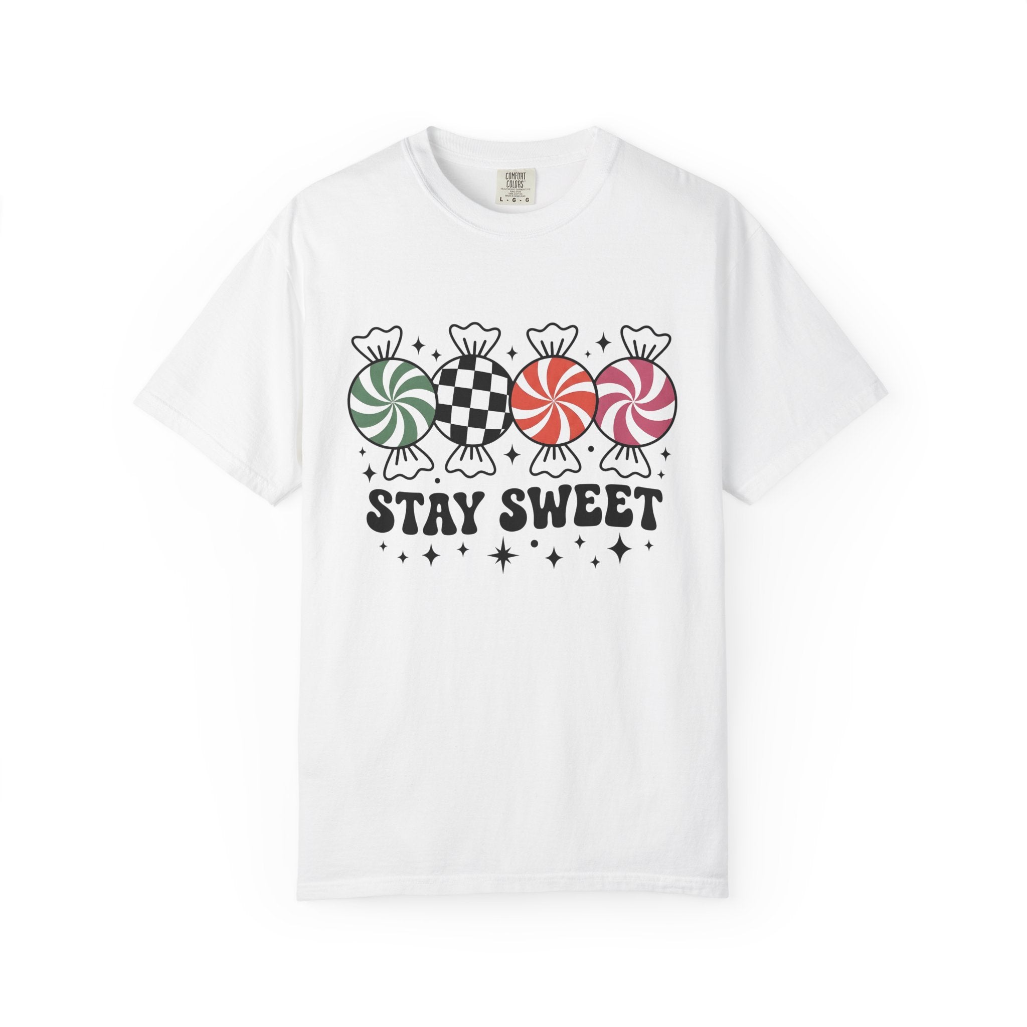 Candy Cane Shirt Christmas Sweets Gift Women Whimsical Tee Peppermint Stick T-Shirt Christmas Fan Candy Graphic Tshirt Vintage Sparkles