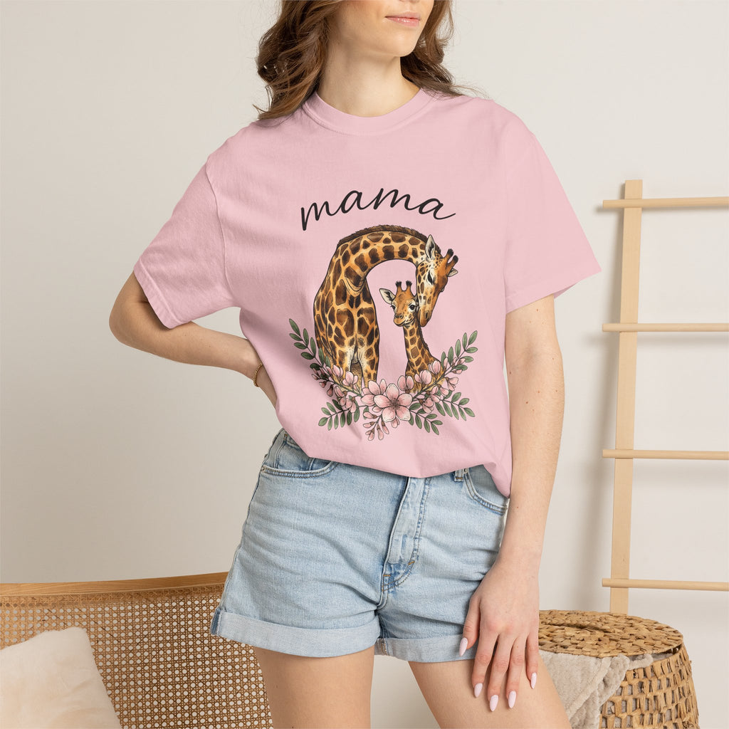 Giraffe Duo Shirt Moms Animals Gift Women Hand Drawn Tee Longneck T-Shirt Mom Fan Illustrated Tshirt Wildlife Graphic Watercolor Floral