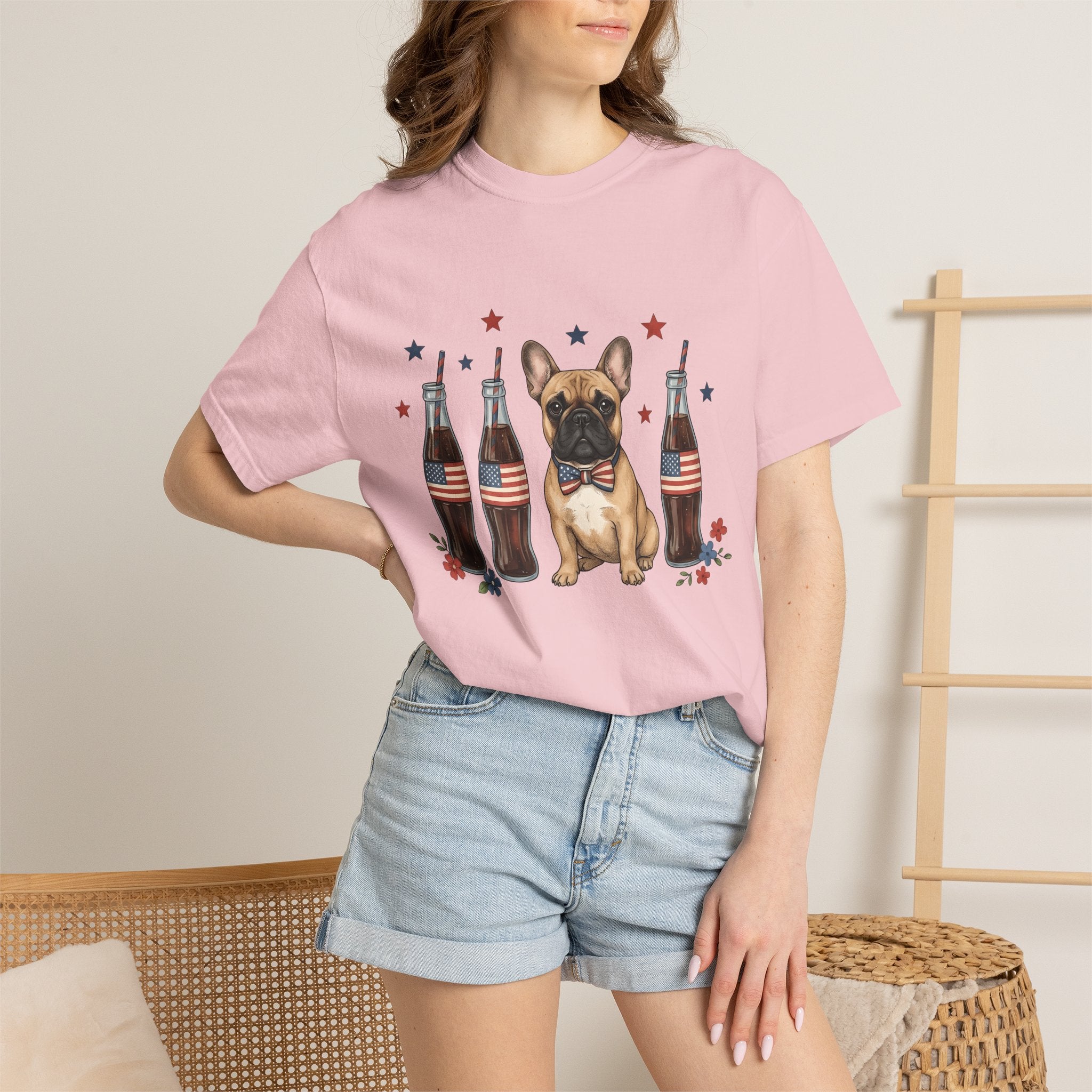 French Bulldog Shirt Dog Usa Gift Women Cartoon Tee Bulldog T-Shirt Dog Fan Toon Tshirt American Graphic Hand Drawn Soda Bottles Tshirt