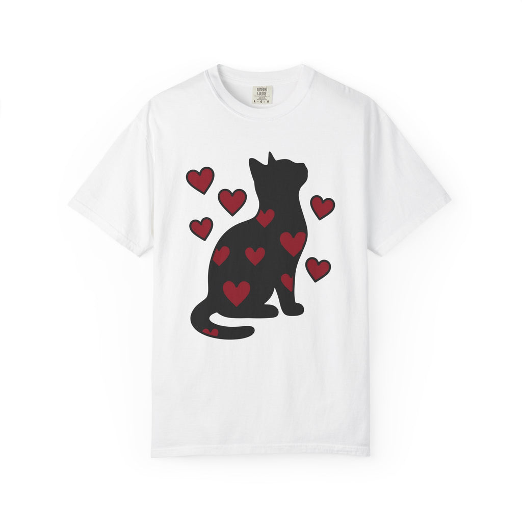 Black Pussycat Shirt Cat Affection Gift Women Understated Tee Cat T-Shirt Feline Fan Kitty Tshirt Love Graphic Trendy Heart Icons Tshirt