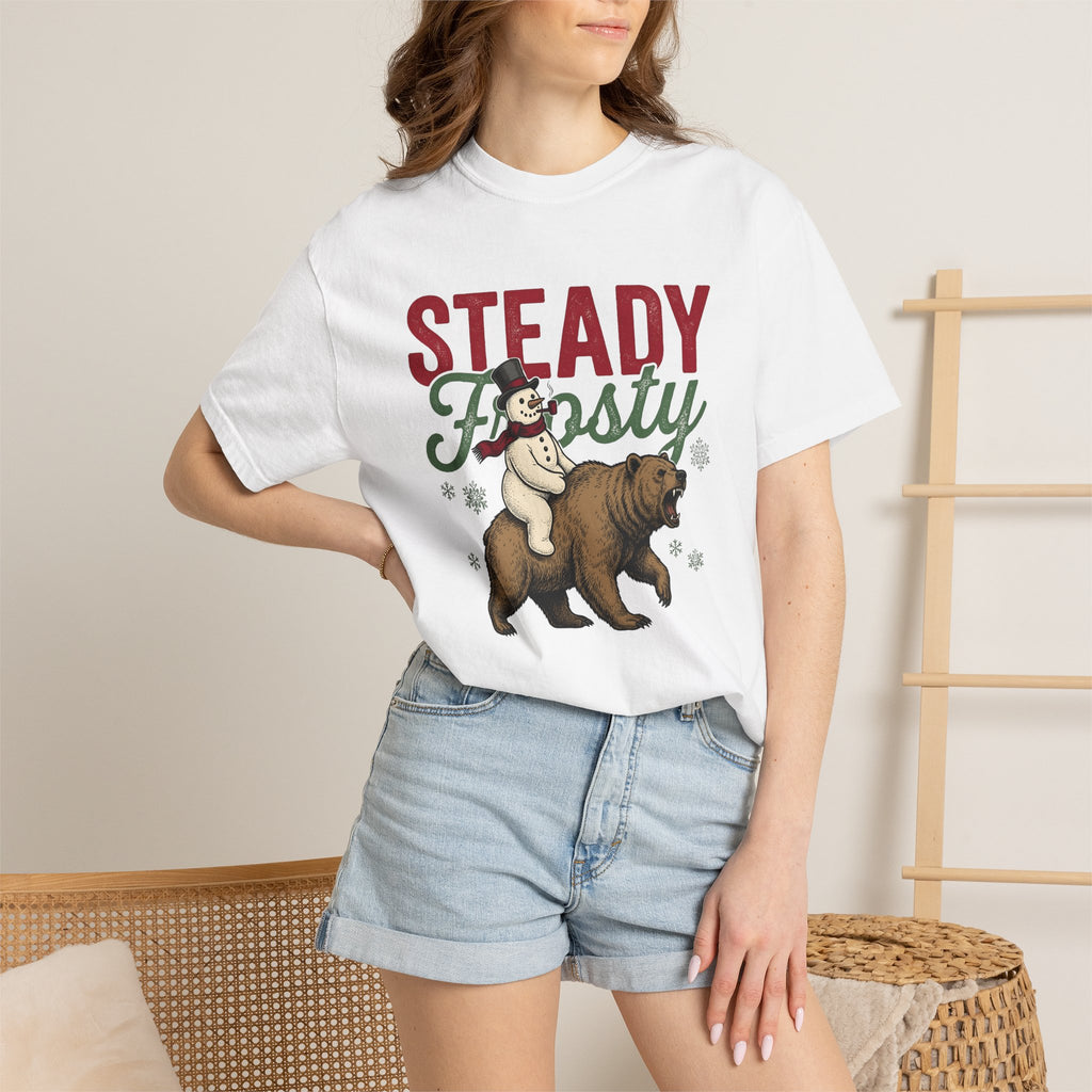 Snowman Teddy Shirt Christmas Cold Gift Women Retro Tee Teddy Bear T-Shirt Xmas Fan Winter Graphic Tshirt Sketch Snowflake Tshirt