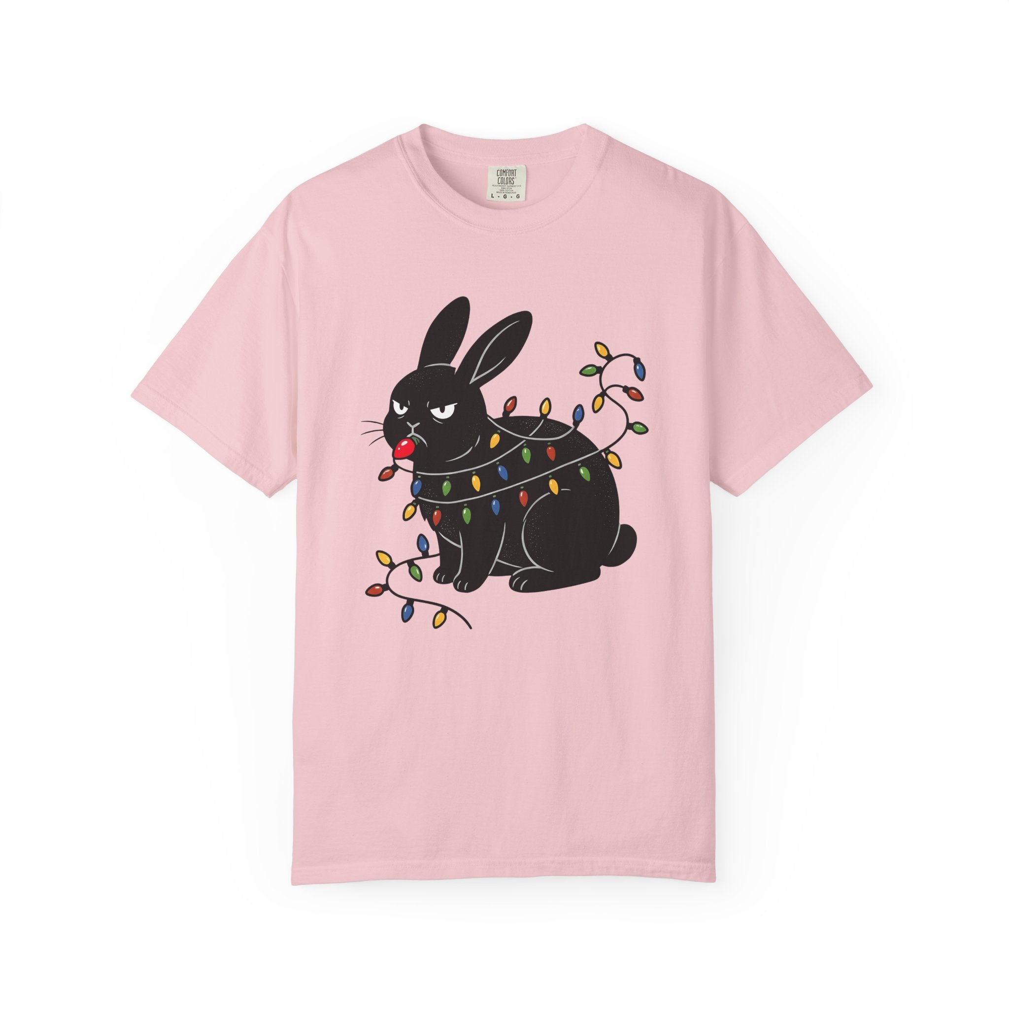 Black Rabbit Shirt Christmas Animal Gift Women Cartoon Tee Bunny T-Shirt Xmas Fan Comic Tshirt Creature Graphic Retro Christmas Lights