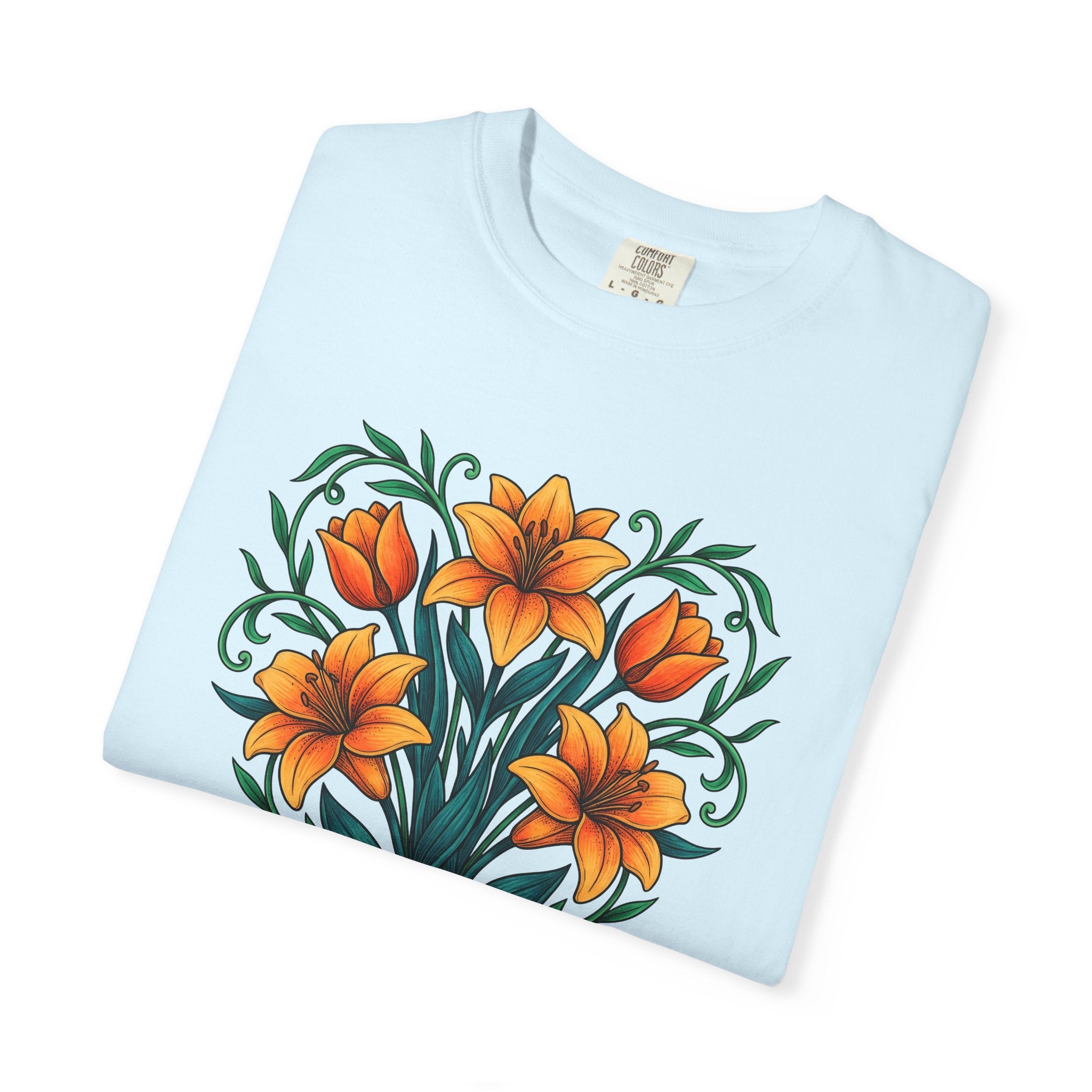 Fresh Lily Stems Shirt Easter Bouquet Gift Women Garden Sketch Tee Lily T-Shirt Spring Fan Sketchbook Tshirt Floral Graphic Line Art Plant