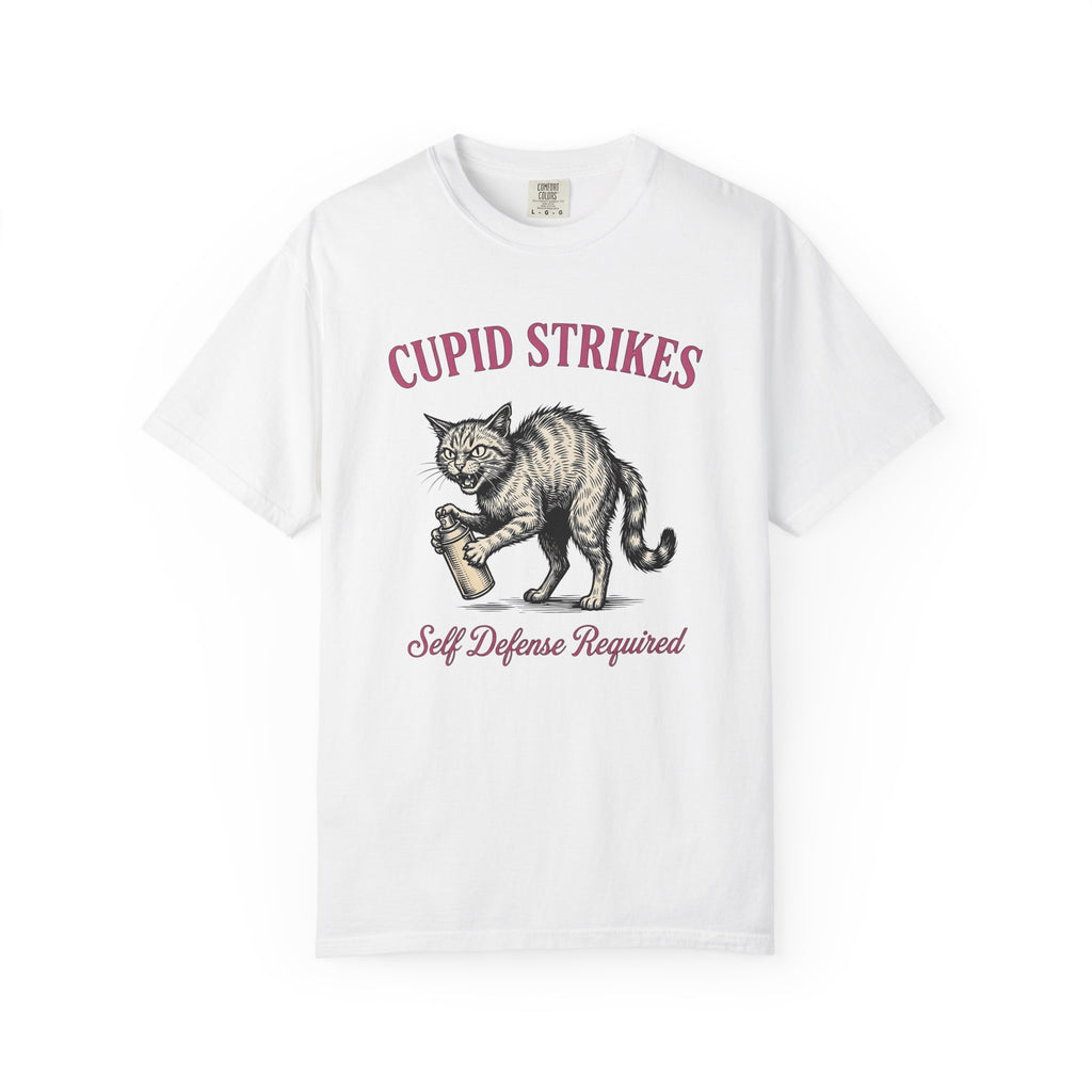 Upset Kitty Shirt Valentine's Day Fun Gift Women Old School Tee Cat T-Shirt Valentine Fan Retro Tshirt Humor Graphic Cartoon Paint Spray