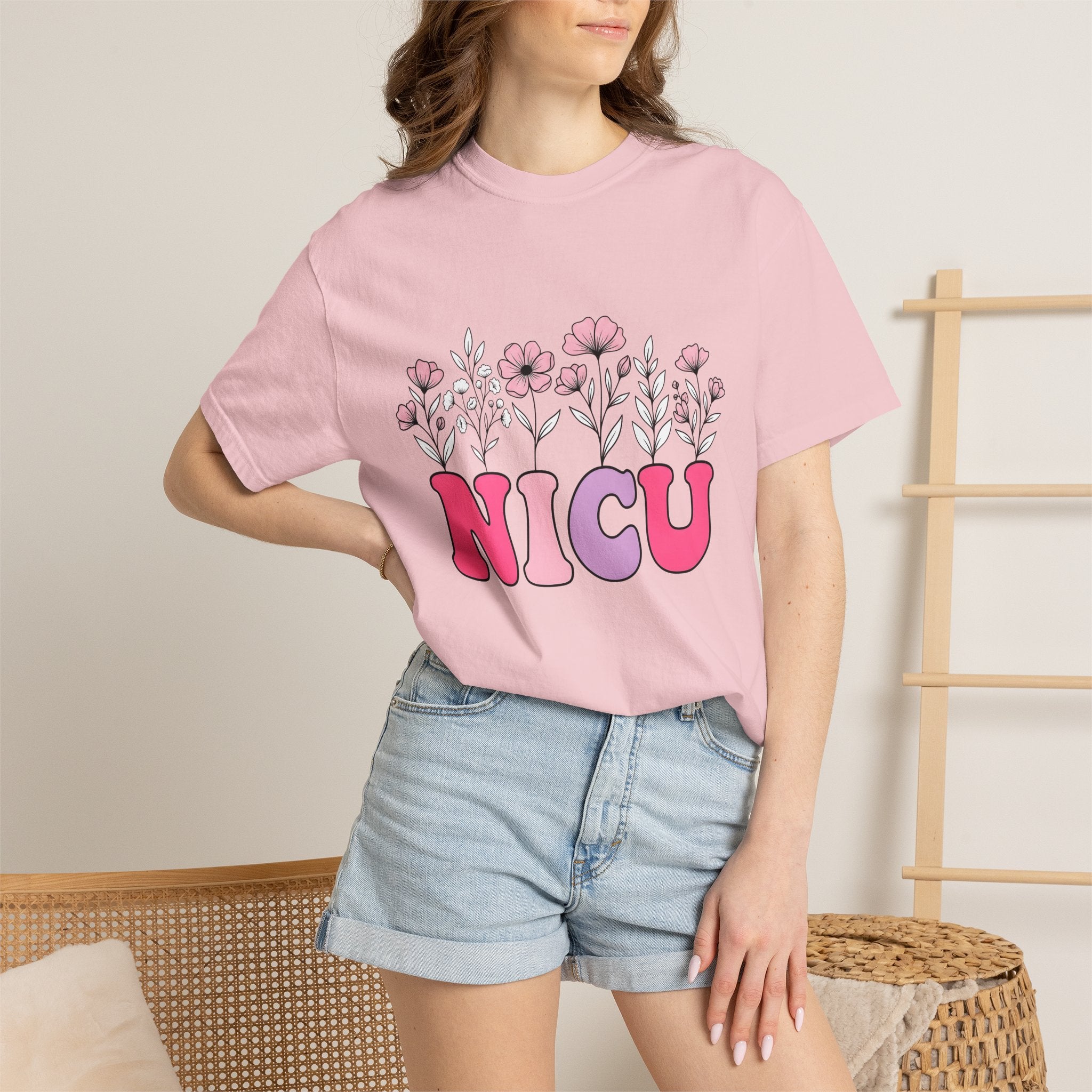 Floral Letters Shirt NICU Nurse Healthcare Gift Women Whimsical Tee Alphabet T-Shirt Nurse Practitioner Enthusiast Illustrative Tshirt