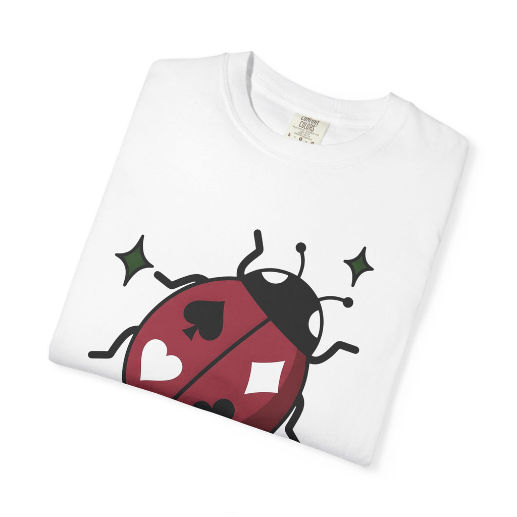 Ladybug Art Shirt Lucky Cards Gift Women Caricature Tee Ladybird T-Shirt Fortune Fan Cartoon Tshirt Playing Card Graphic Sleek Playing Card