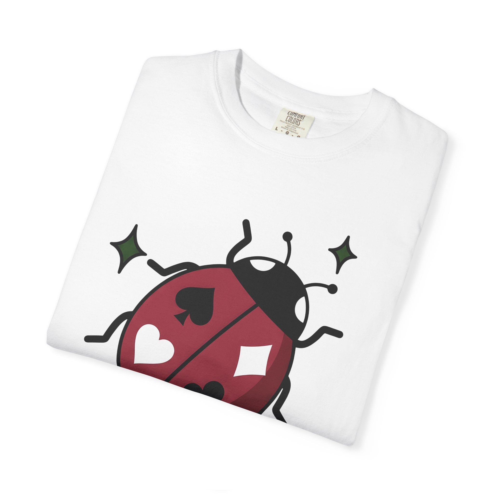 Ladybug Art Shirt Lucky Cards Gift Women Caricature Tee Ladybird T-Shirt Fortune Fan Cartoon Tshirt Playing Card Graphic Sleek Playing Card