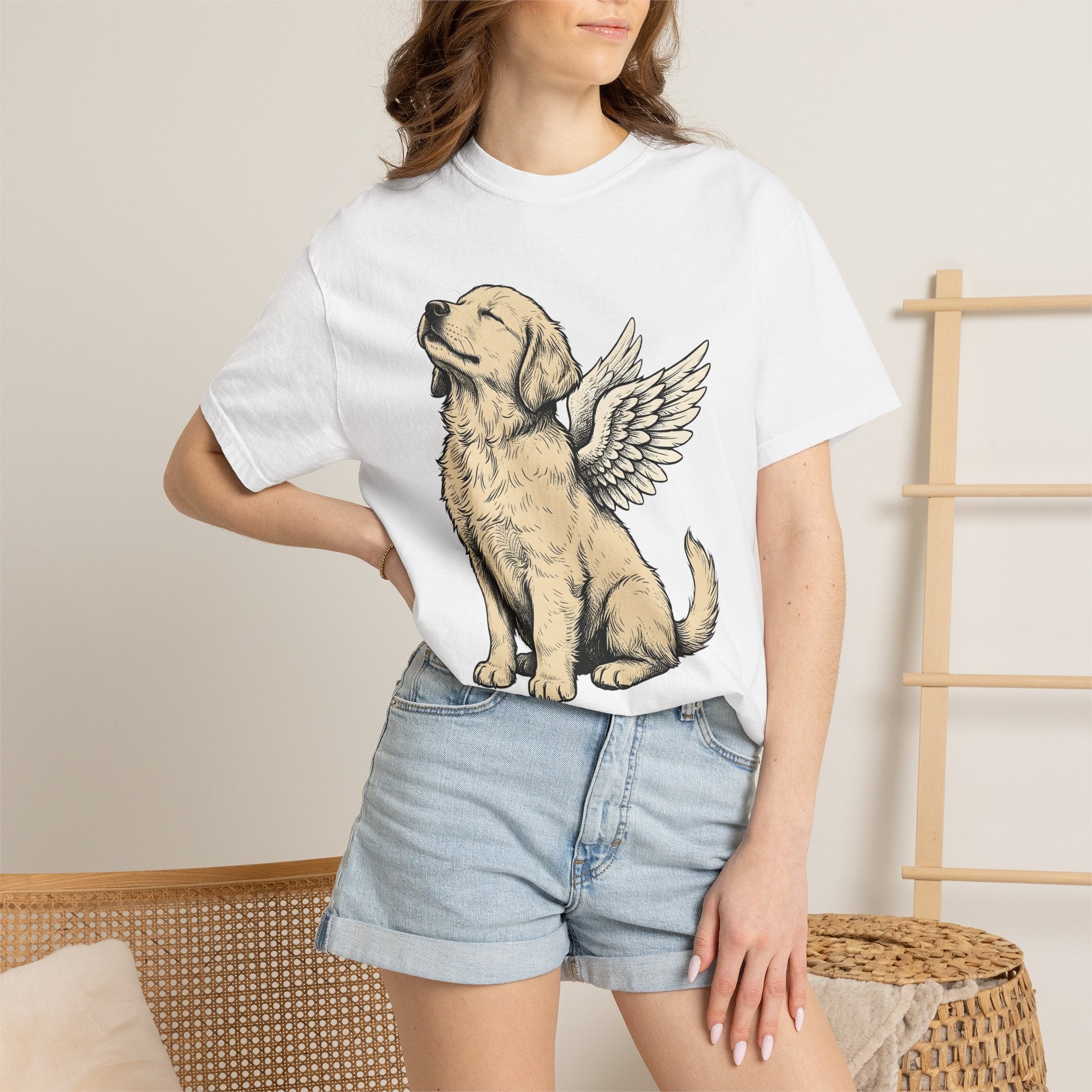 Angel Dog Shirt Dog Angel Gift Women Hand Drawn Tee Puppy T-Shirt Dog Fan Canine Tshirt Spiritual Graphic Vintage Wings Tshirt