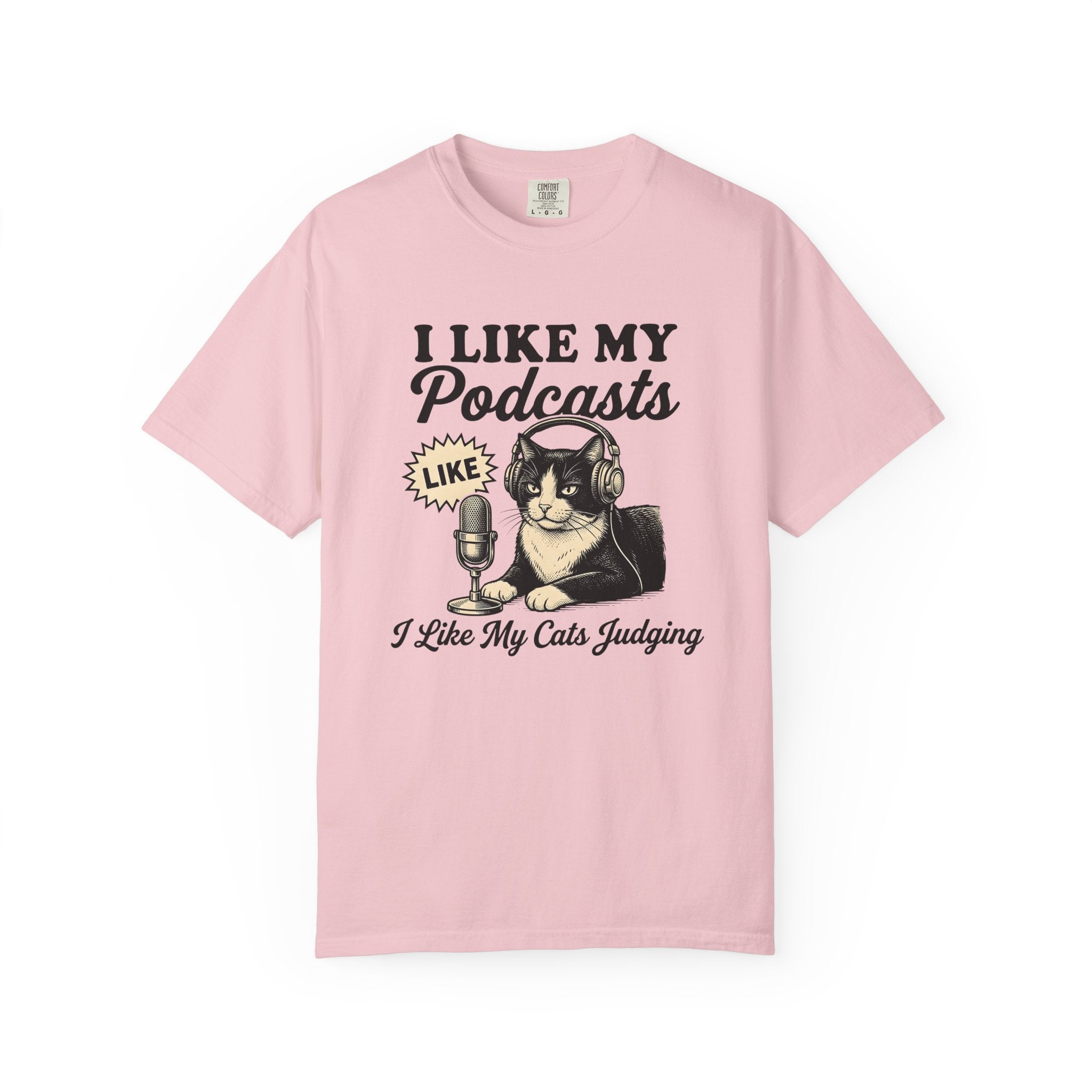 Cat Headphones Shirt Cat Podcast Gift Women Vintage Tee Feline Headset T-Shirt Cat Fan Retro Tshirt Audio Show Graphic Hand Drawn Microphone