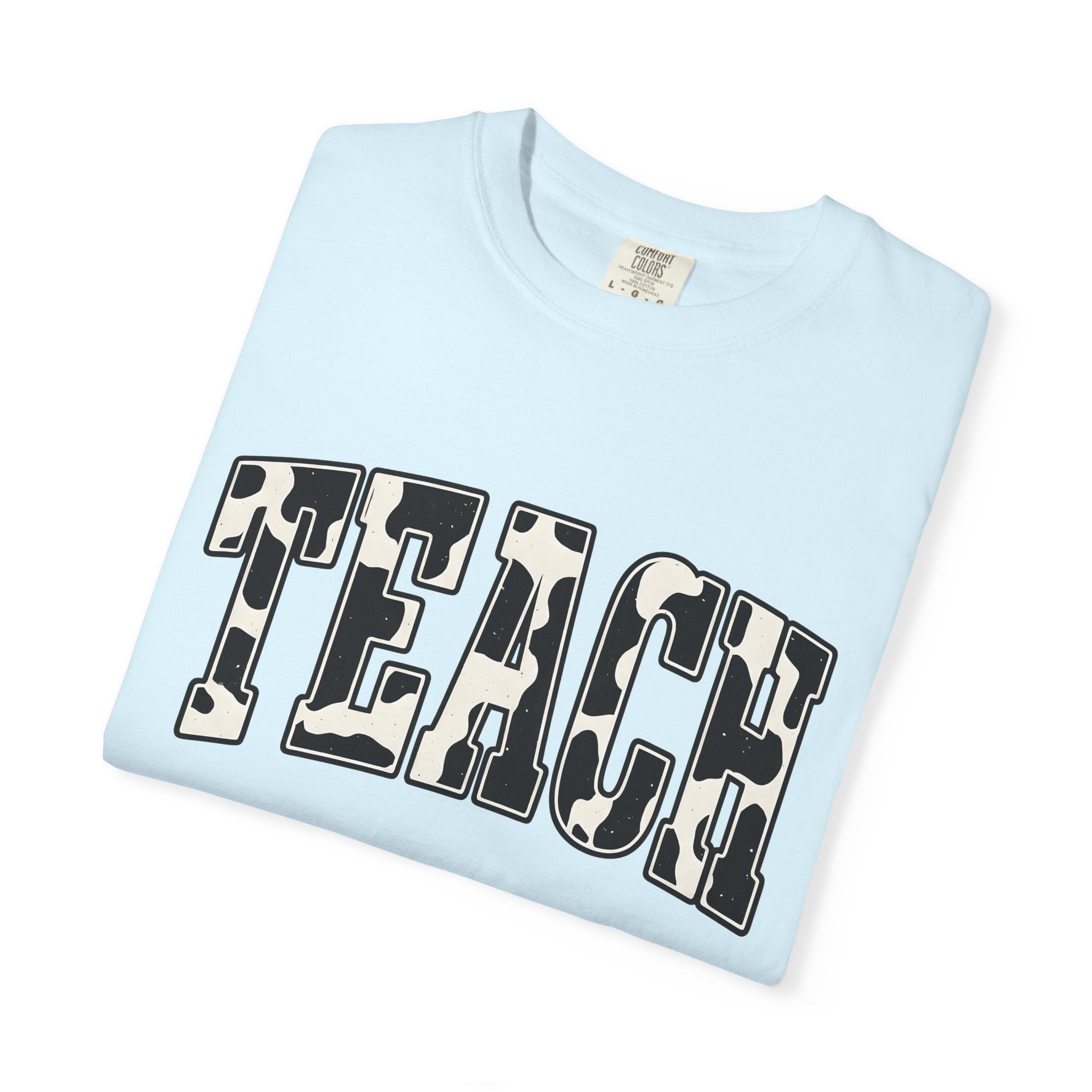 Cow Print Text Shirt Teacher Animal Gift Women Bold Tee Typography T-Shirt Educator Enthusiast Graphic Design Wildlife Graphic Retro Animal