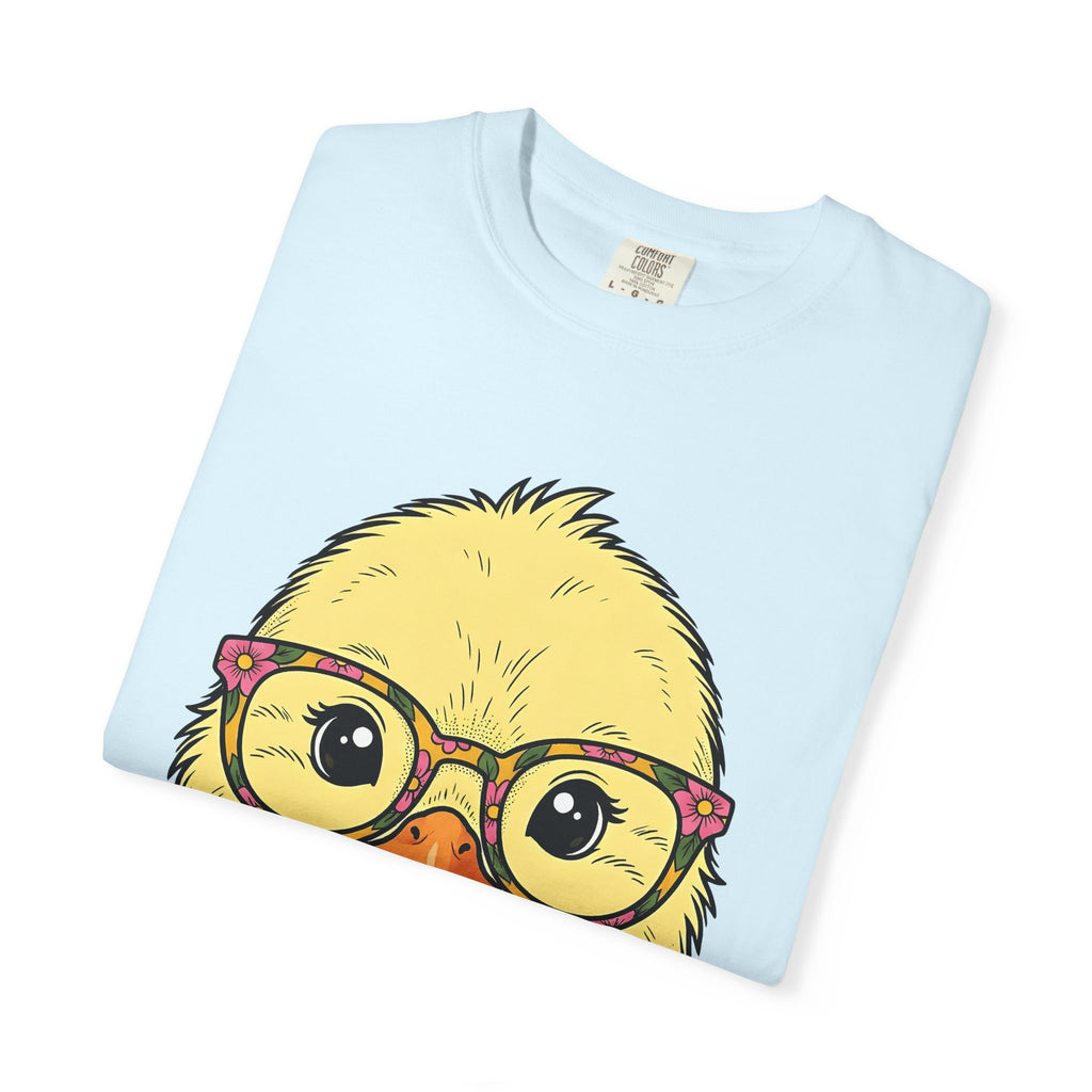 Chick Face Shirt Easter Animal Gift Women Cartoon Tee Girl T-Shirt Easter Fan Chick Graphic Hand Drawn Floral Glasses Tshirt