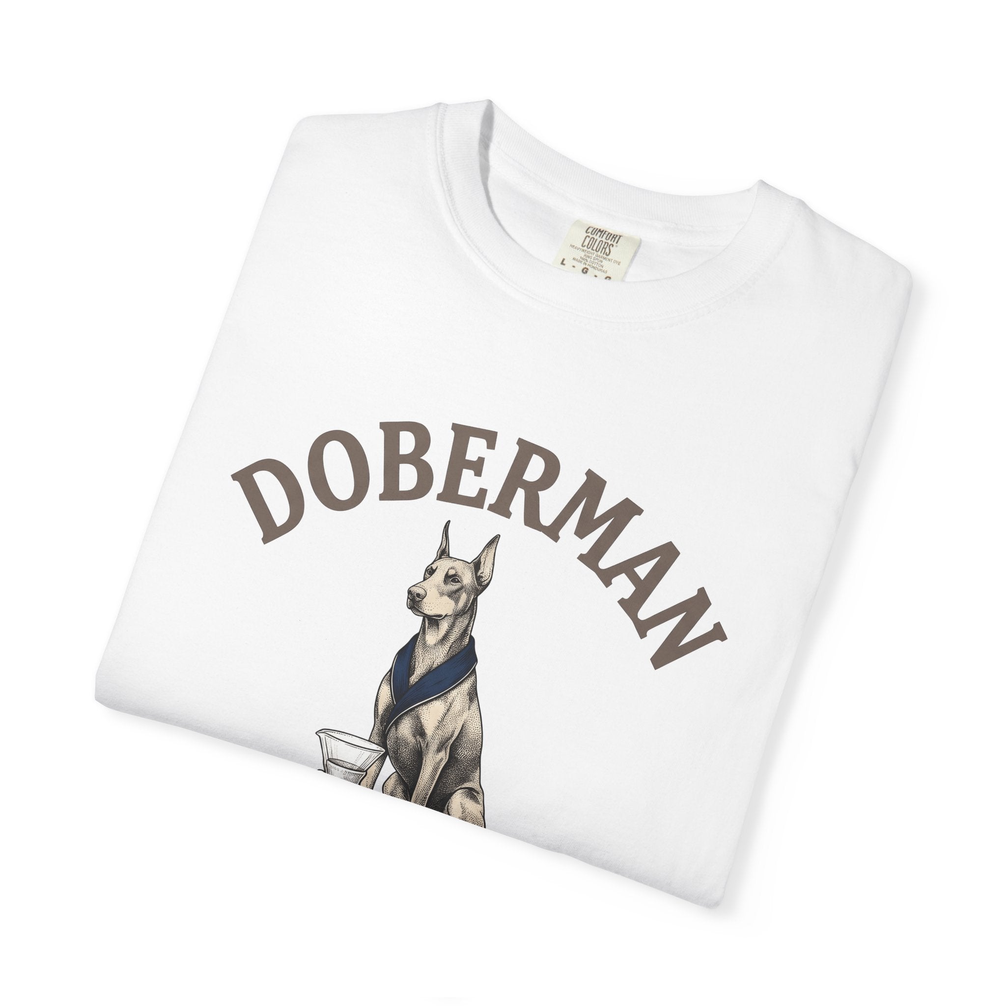 Doberman Shirt Dog Coffee Shop Gift Women Line Art Tee Dobermann T-Shirt Dog Fan Minimalist Tshirt Cafe Design Old School Coffee Brewer