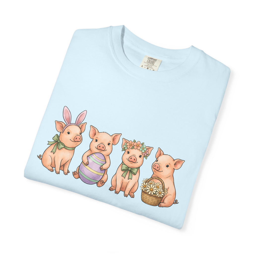Pig Pack Shirt Easter Beasts Gift Women Lovable Tee Piggy T-Shirt Easter Fan Cute Tshirt Creature Graphic Line Art Decorated Egg Tshirt