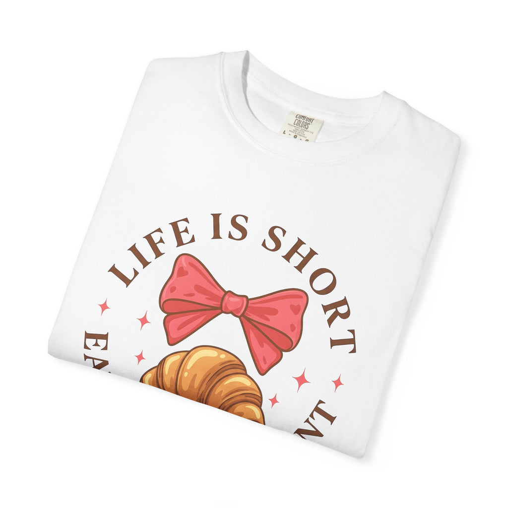 Croissant Illustration Shirt Desserts Pastry Gift Women Adorable Tee Croissant T-Shirt Dessert Fan Cute Tshirt Bakery Graphic Cartoon Pink