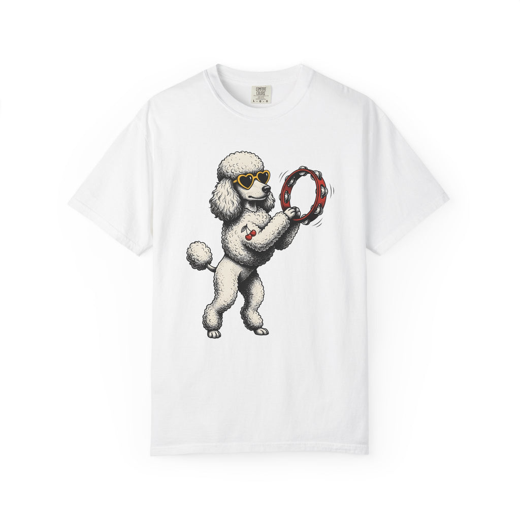 Poodle Dog Shirt Dog Music Gift Women Cartoon Tee Poodle T-Shirt Dog Fan Comic Tshirt Melody Graphic Retro Tambourine Tshirt