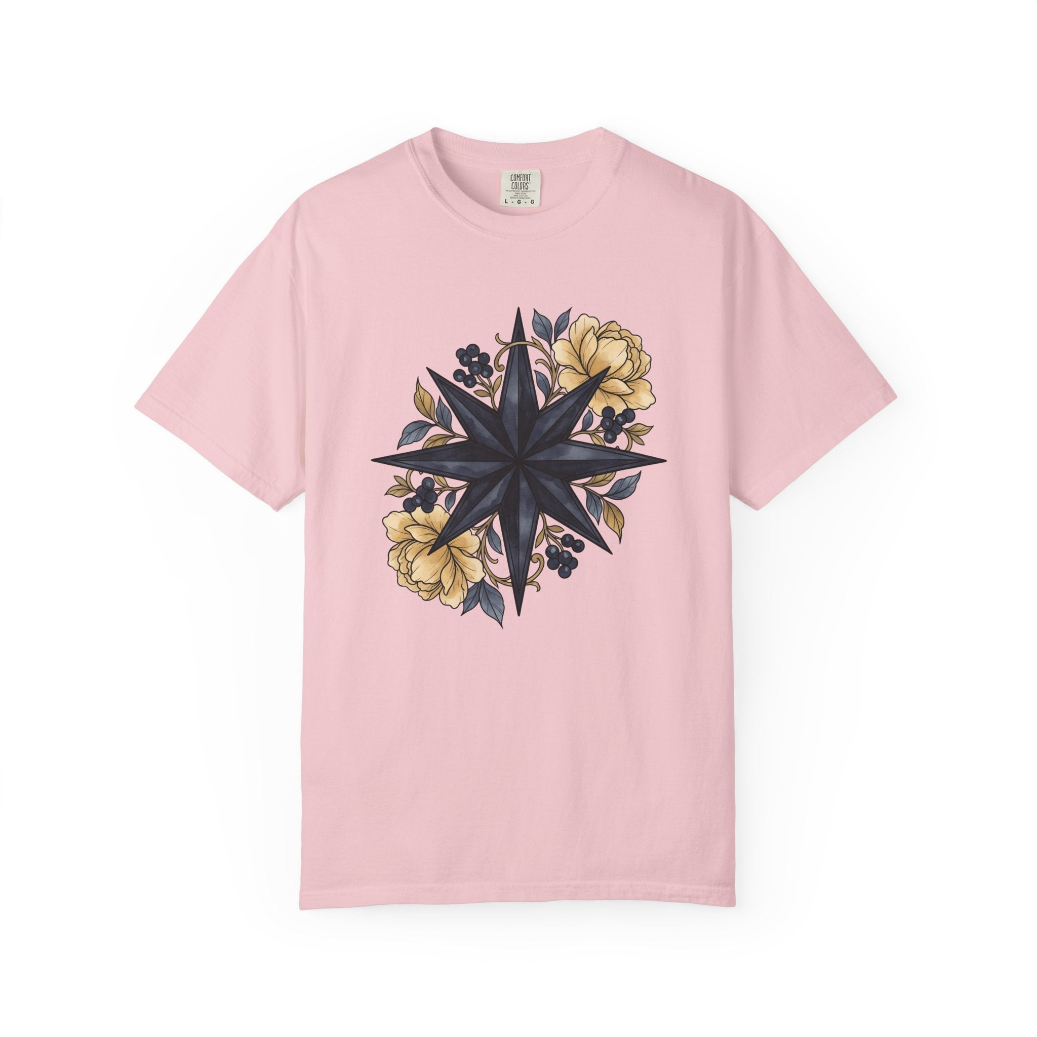 Compass Rose Shirt Boho Chic Plants Gift Women Floral Tee Wind Rose T-Shirt Bohemian Fan Floral Art Tshirt Botanical Graphic Watercolor