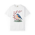 Bluebird Floral Shirt Easter Spring Gift Women Watercolor Tee Floral T-Shirt Easter Fan Painted Tshirt Seasonal Graphic Hand Drawn Cherry