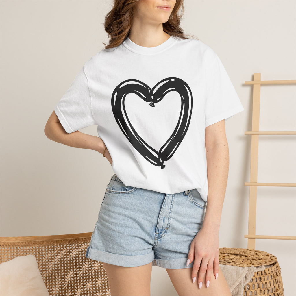 Balloon Heart Shirt Love Valentines Gift Women Flat Design Tee Heart Balloon T-Shirt Romance Fan Minimalist Tshirt Cupid Graphic Clean Heart