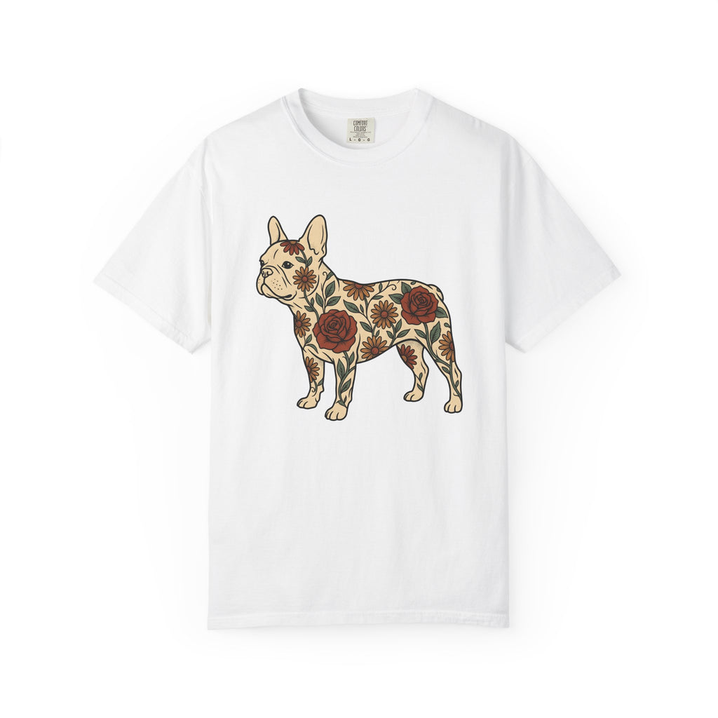 French Bulldog Shirt Dog Botanical Gift Women Traditional Tattoo Tee Bulldog T-Shirt Dog Fan Tattooed Tshirt Floral Graphic Retro Flower