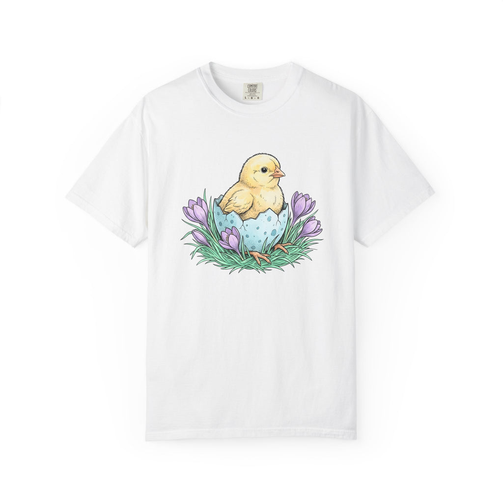 Chick Bird Shirt Easter Creature Gift Women Line Art Tee Hen T-Shirt Easter Fan Minimalist Tshirt Animal Graphic Cartoon Flower Bouquet