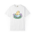 Chick Bird Shirt Easter Creature Gift Women Line Art Tee Hen T-Shirt Easter Fan Minimalist Tshirt Animal Graphic Cartoon Flower Bouquet