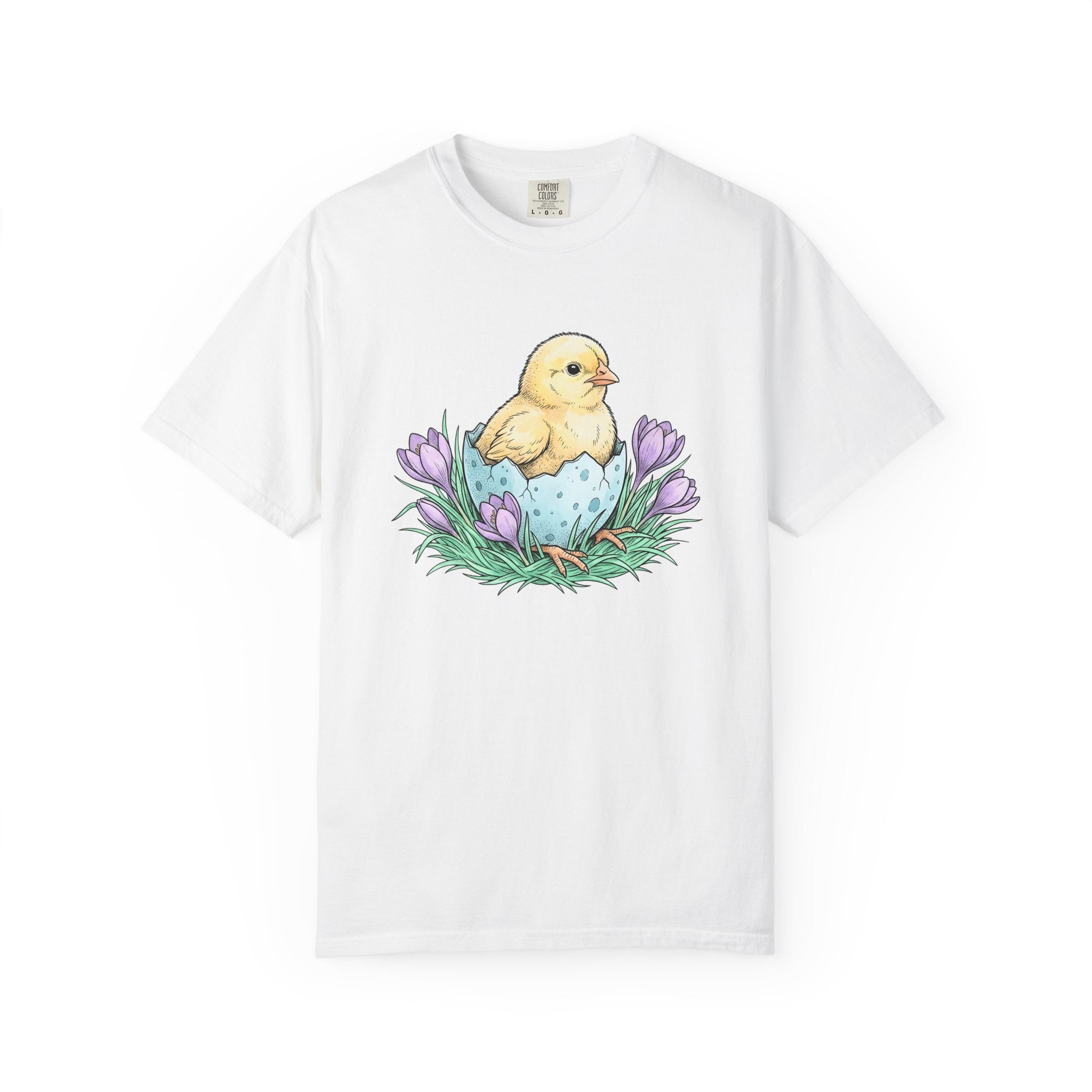 Chick Bird Shirt Easter Creature Gift Women Line Art Tee Hen T-Shirt Easter Fan Minimalist Tshirt Animal Graphic Cartoon Flower Bouquet