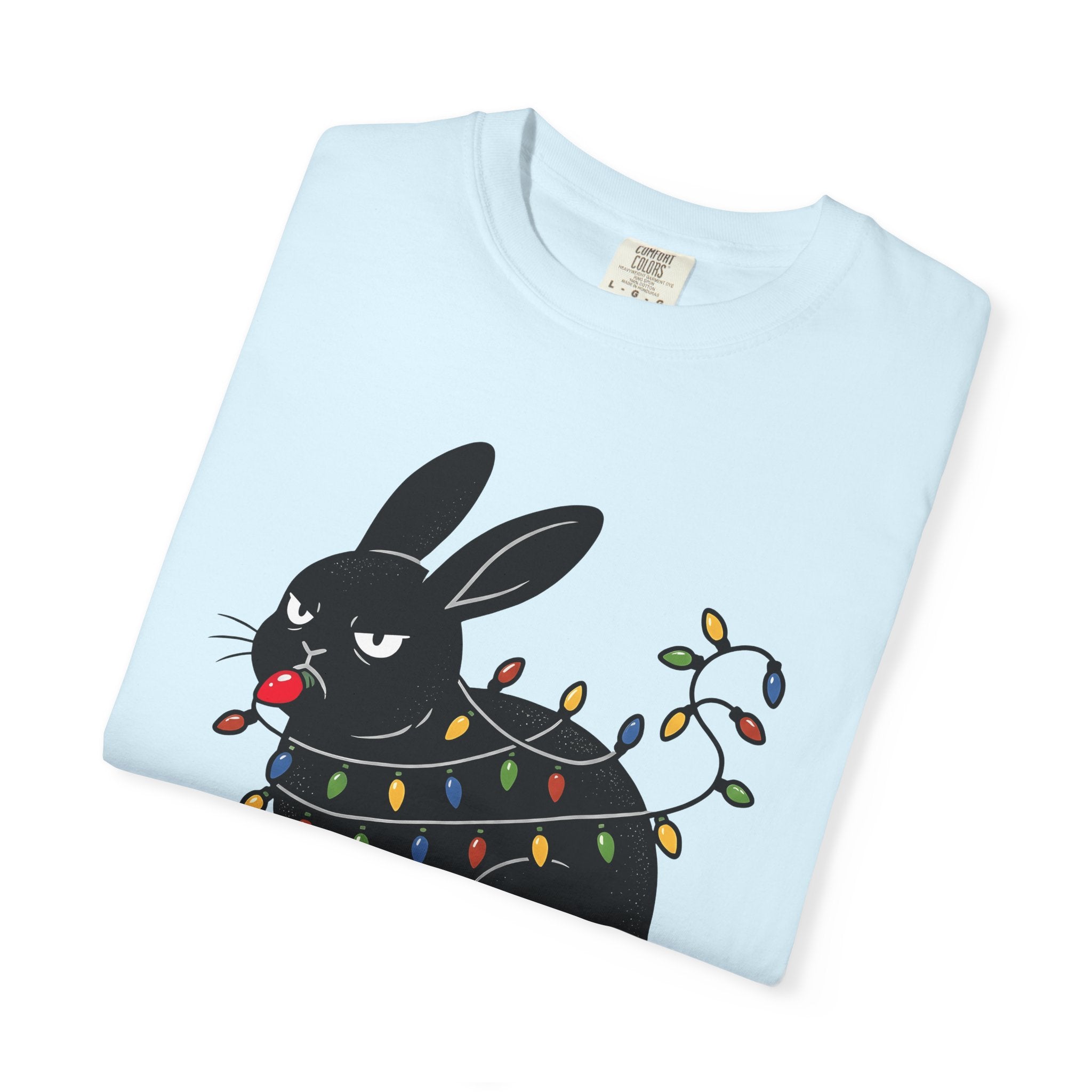 Black Rabbit Shirt Christmas Animal Gift Women Cartoon Tee Bunny T-Shirt Xmas Fan Comic Tshirt Creature Graphic Retro Christmas Lights