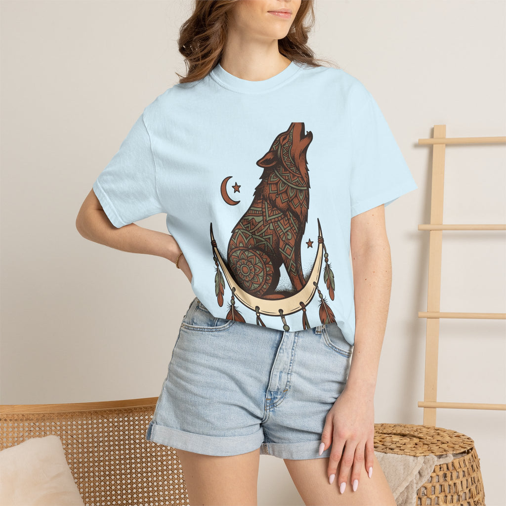 Wolf Mandala Shirt Boho Chic Critter Gift Women Folk Tee Mandala T-Shirt Hippie Fan Tribal Tshirt Animal Graphic Indigen Quill Tshirt