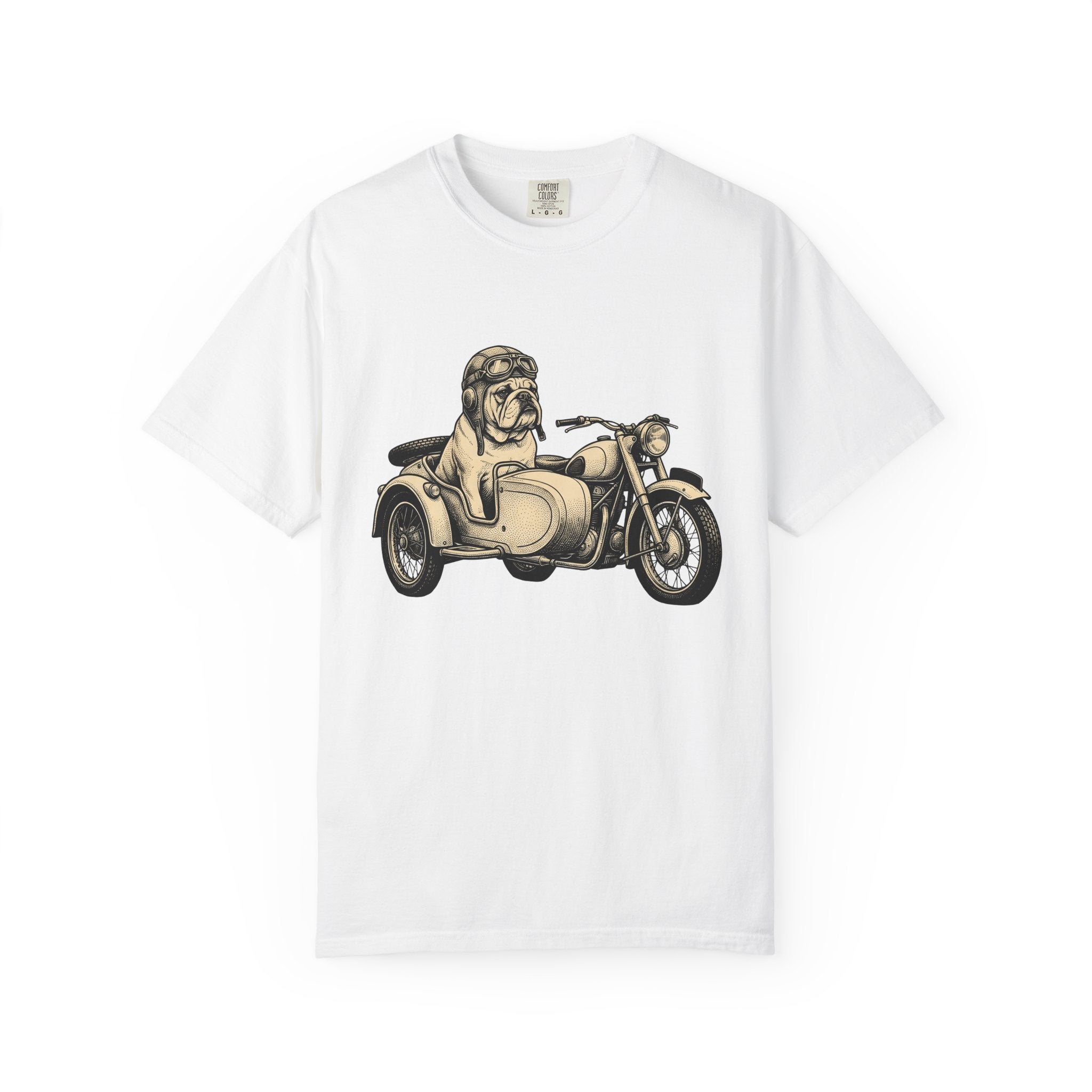 Bulldog Motorcycle Shirt Dog Biker Gift Women Vintage Tee Chopper T-Shirt Dog Fan Retro Tshirt Motorcyclist Graphic Hand Drawn Helmet Tshirt