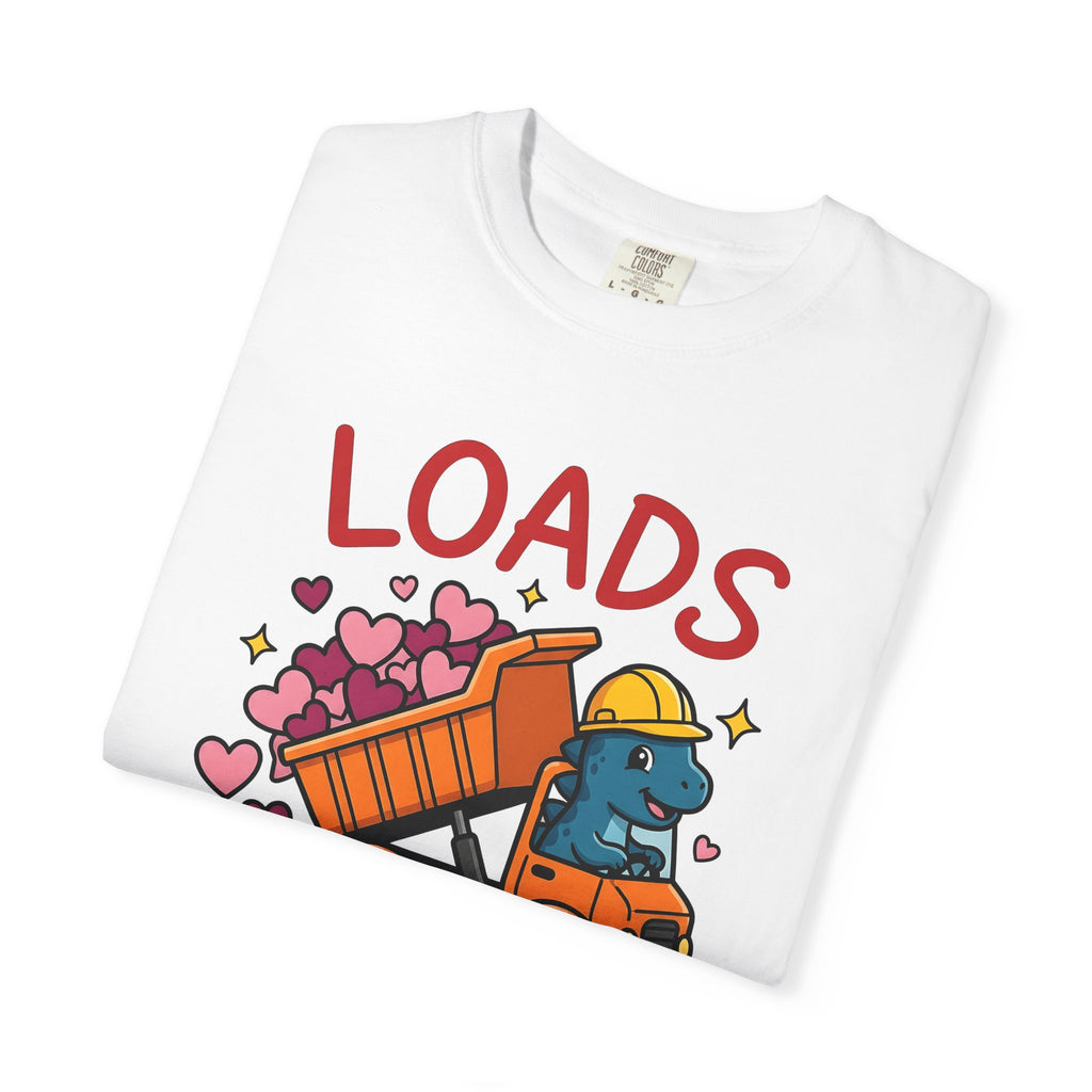 Dinosaur Dump Truck Shirt St. Valentine's Day Twosome Gift Women Line Art Tee Dinosaur Truck T-Shirt Valentines Fan Drawing Graphic Tshirt