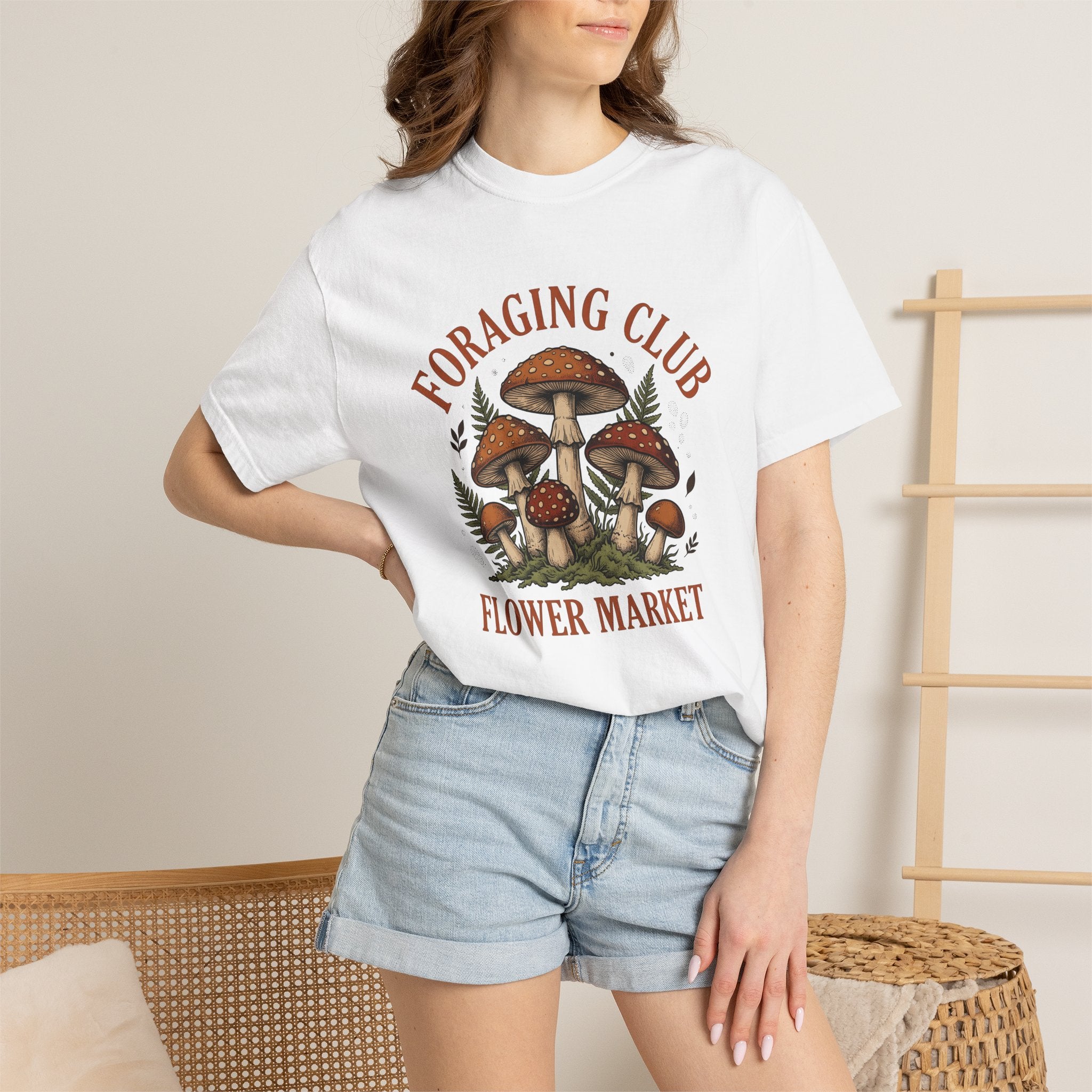 Mushroom Bunch Shirt Foraging Outdoors Gift Women Garden Tee Fungus T-Shirt Forager Fan Botanical Tshirt Outdoor Graphic Hand Drawn Frond
