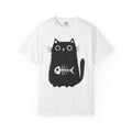 Black Kitten Shirt Cat Alternative Gift Women Hand Drawn Tee Kitten T-Shirt Cat Fan Illustrated Tshirt Punk Graphic Simple Fish Bone Tshirt