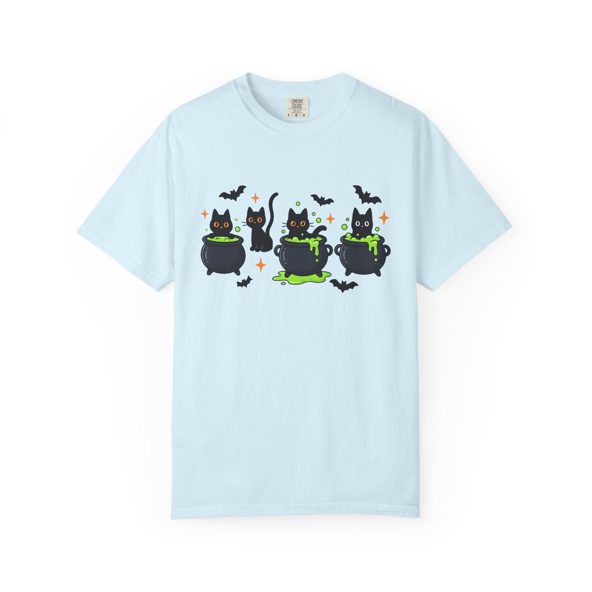 Black Kitty Pot Shirt Cat Spooky Gift Women Kawaii Tee Cat Pot T-Shirt Cat Fan Cute Tshirt Horror Graphic Comic Flying Bat Tshirt