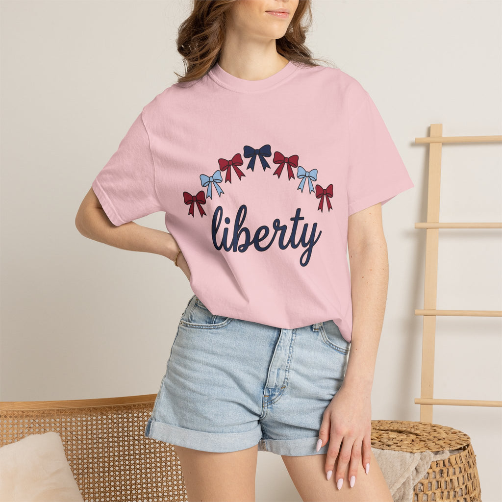 Usa Bows Shirt America Seasonal Gift Women Simple Tee Ribbons T-Shirt American Fan Ribbon Tshirt Holiday Graphic Vintage Cursive Font Tshirt