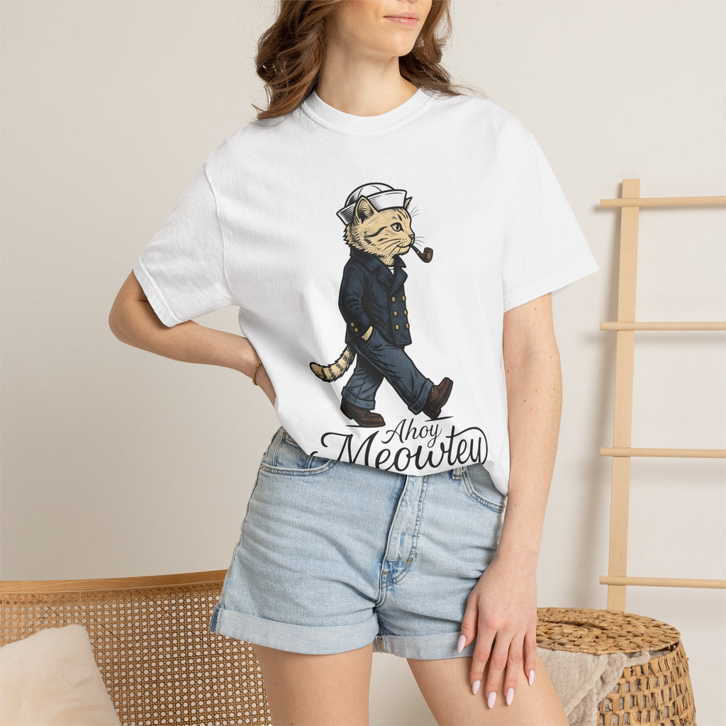 Sailor Cat Shirt Cat Humor Gift Women Vintage Tee Kitty Cat T-Shirt Feline Fan Retro Tshirt Funny Graphic Hand Drawn Pipe Tshirt
